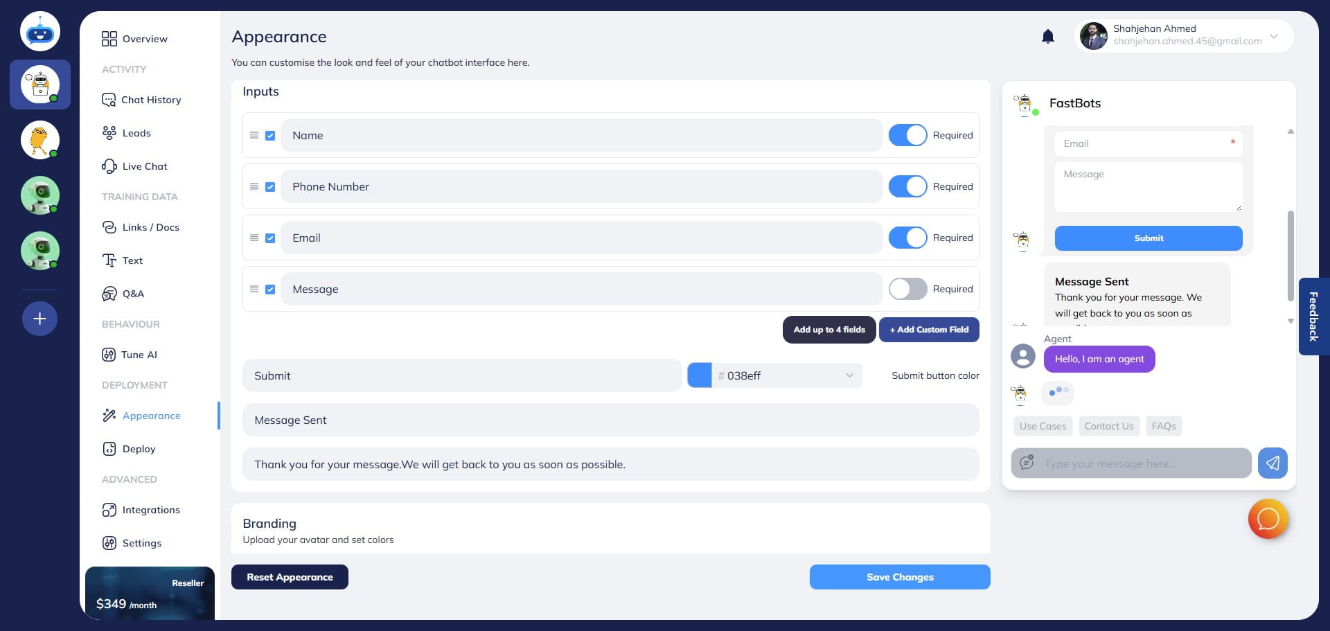 You can also customize the form and add more than 4 fields if required. You can add up to 4 extra fields to the lead collection form. To add a new field, click on "+ Add Custom Field" button.