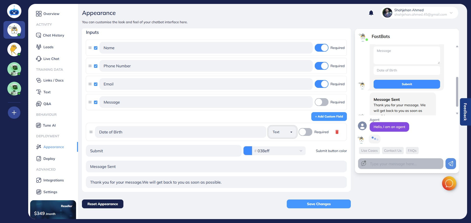 Choose the field type by clicking on the drop down menu.