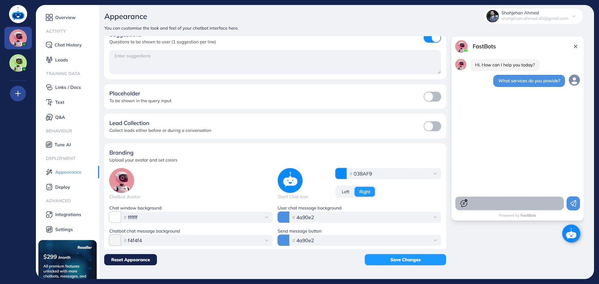 Scroll down on the "Appearance" page and turn on the "Lead Collection" button. Turn on the toggle.