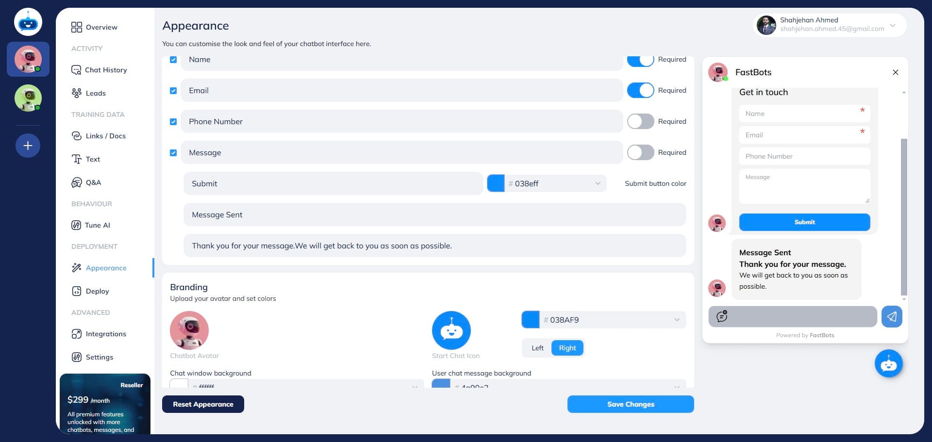 You can also change the submit button name. For example, if you want it to be, "Send Message", you can just type it in the "Submit Button Text" area.