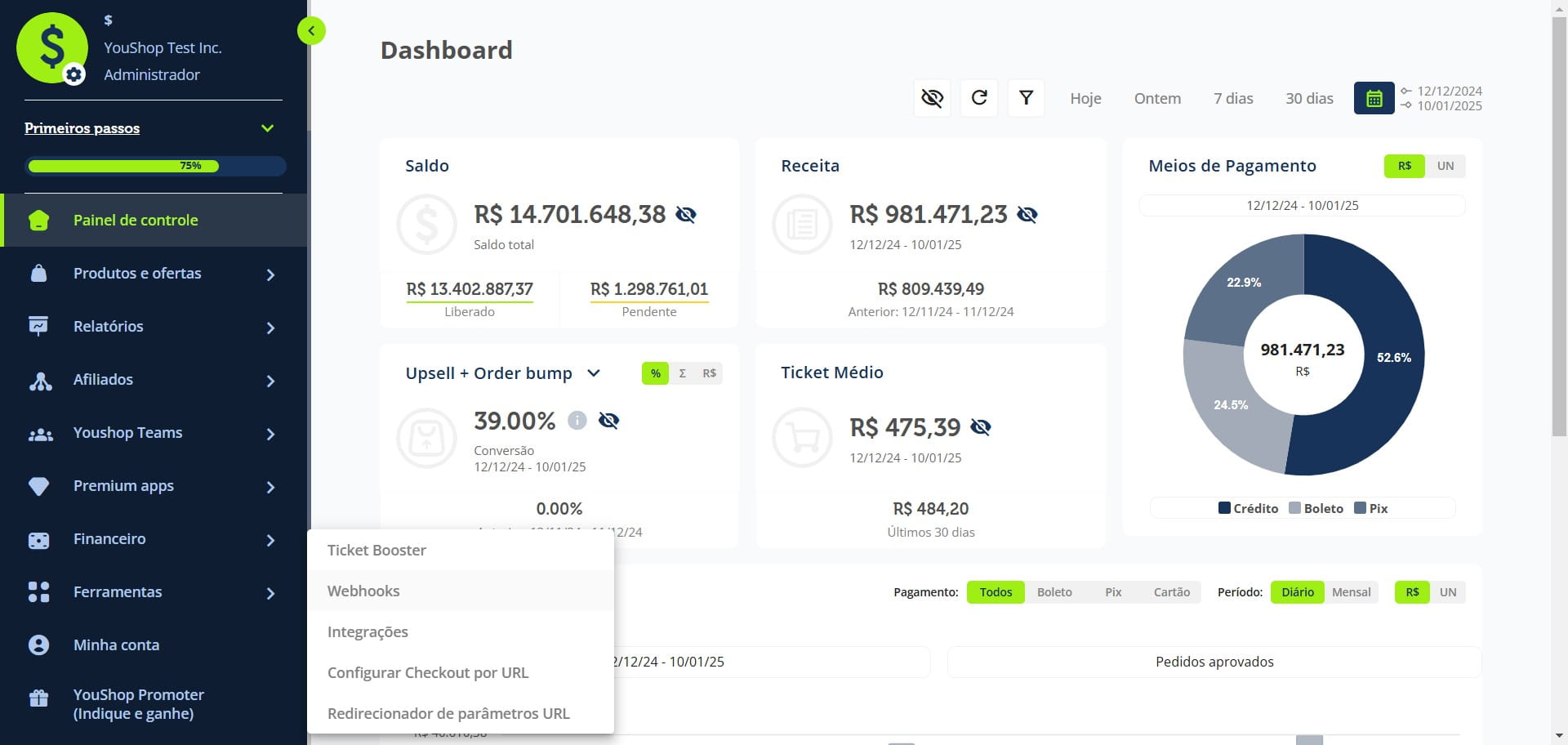 No menu Ferramentas, clique em “Webhooks”.