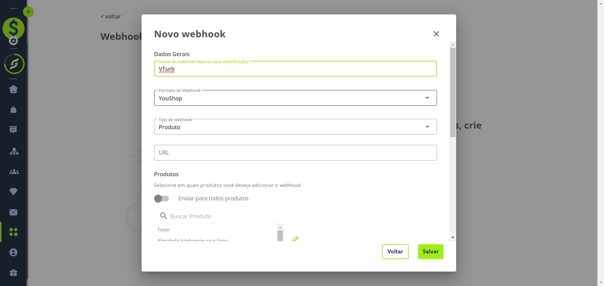 Selecione o formato “YouShop”.