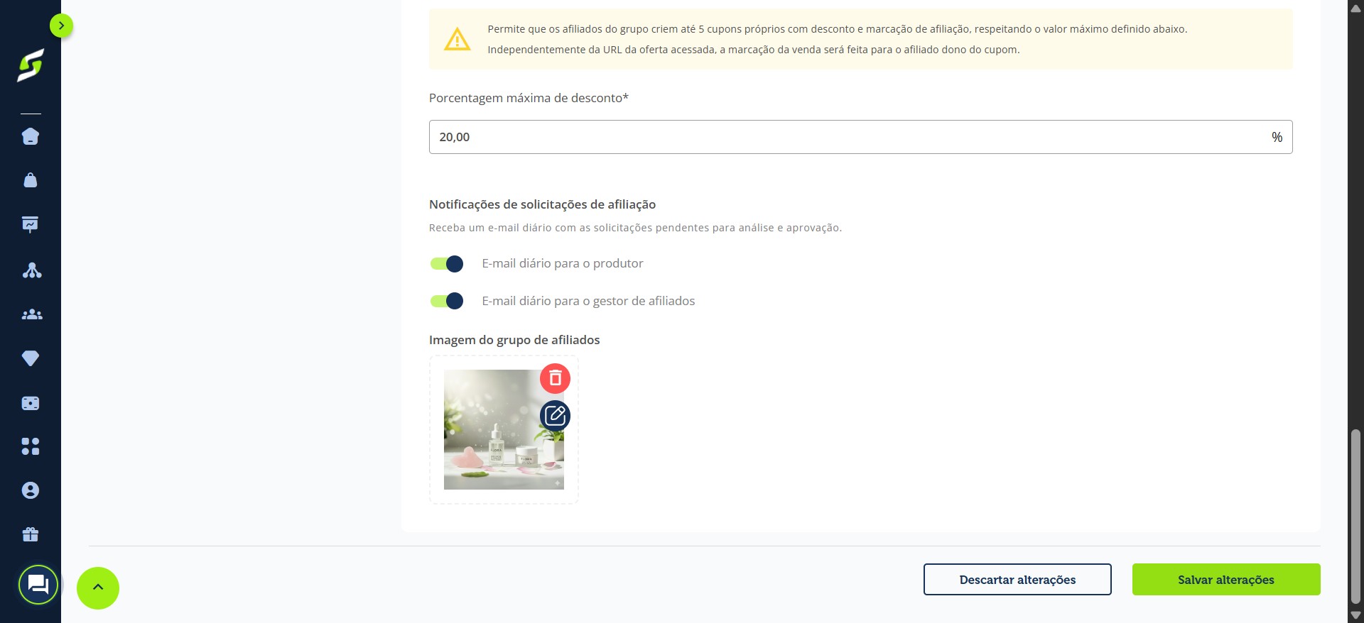 Ative a opção e clique em **"Salvar alterações"**.