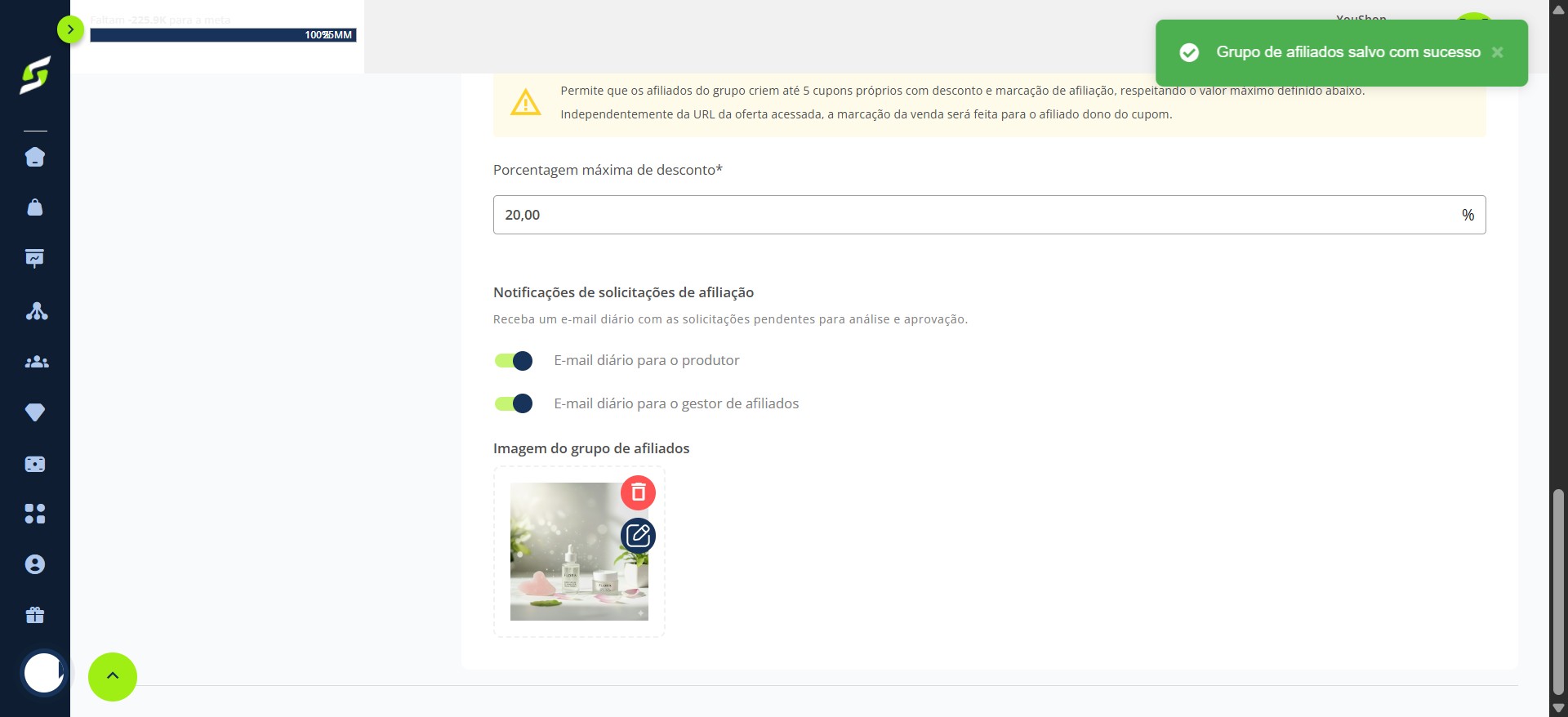**Pronto!** Agora seus afiliados podem criar cupons próprios, facilitando a divulgação e aumentando suas chances de venda.