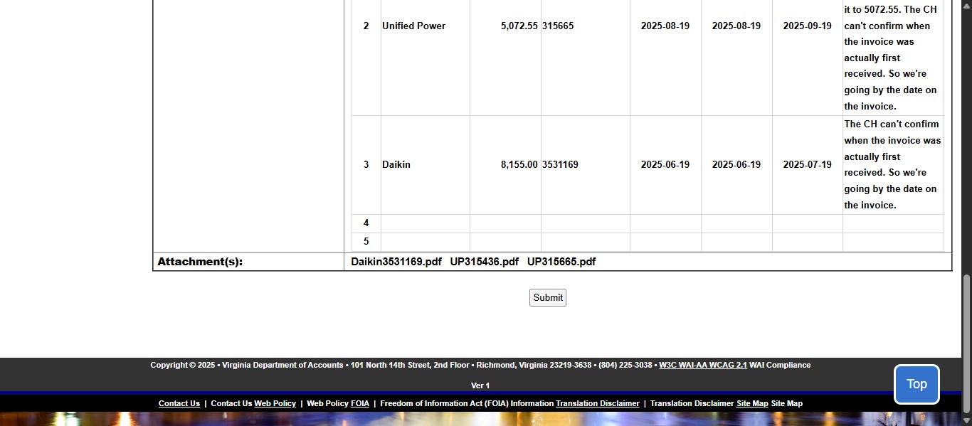Review the information on the form and then click Submit. A confirmation email of the submission will be sent to you and the Approver. 
