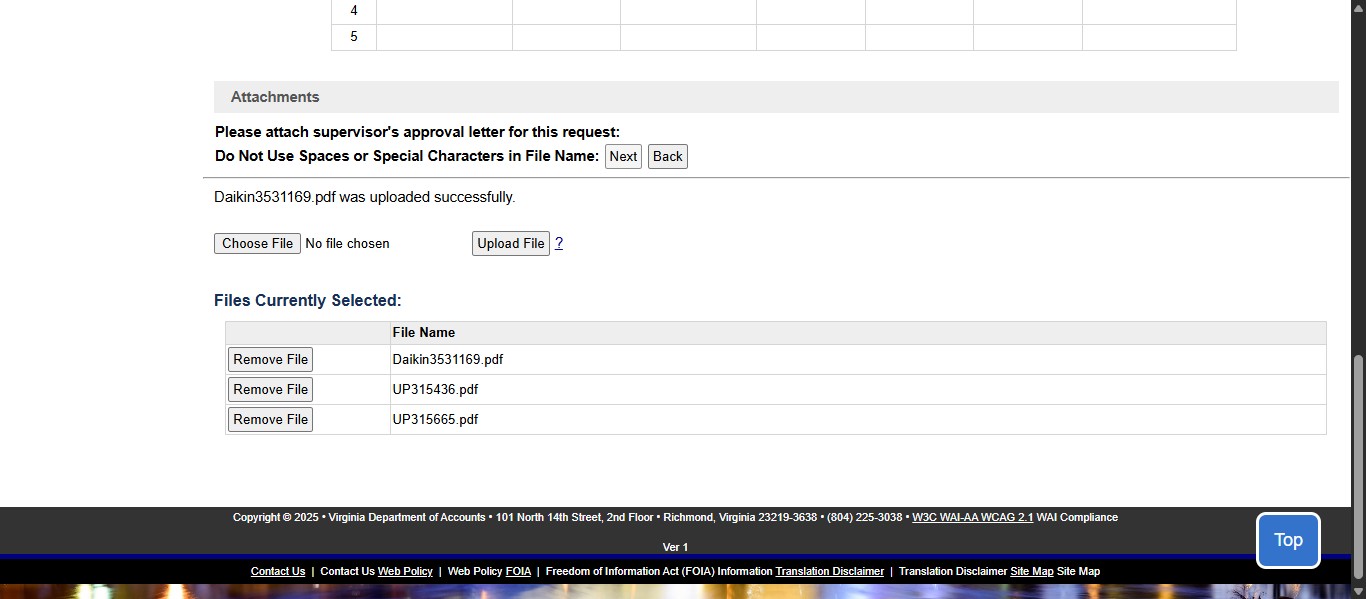 Repeat these steps as many times as needed to include all attachments for each invoice listed on the form, then click Next.