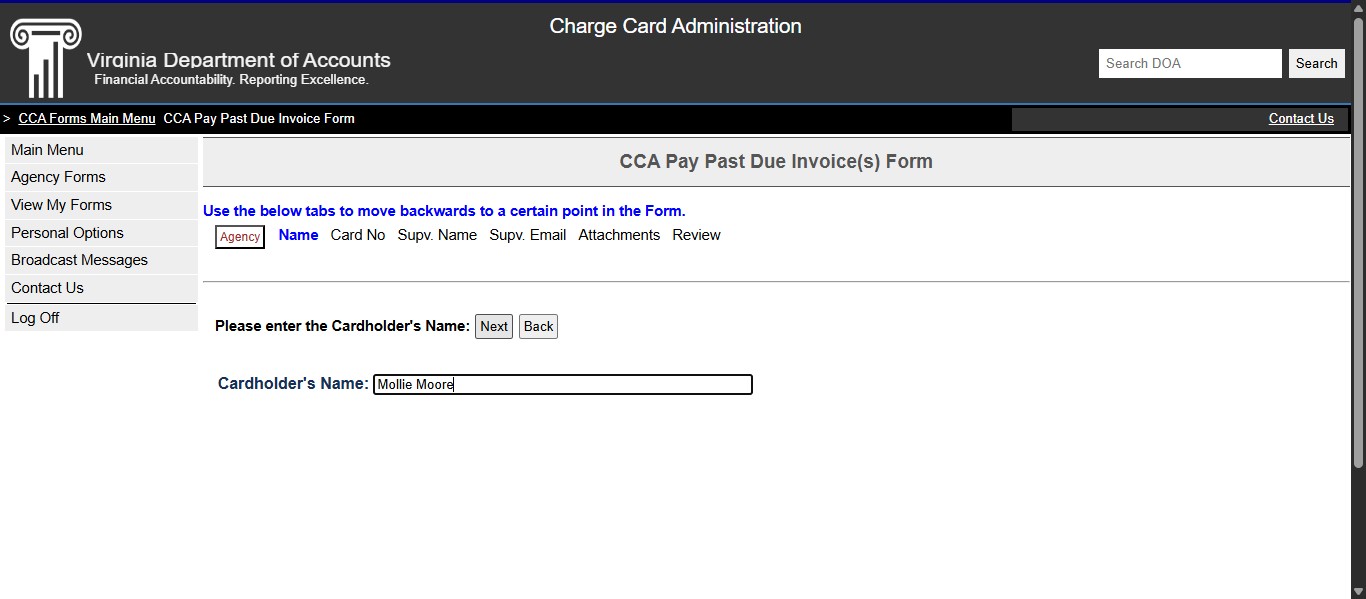 Enter the Cardholder's name and click Next.