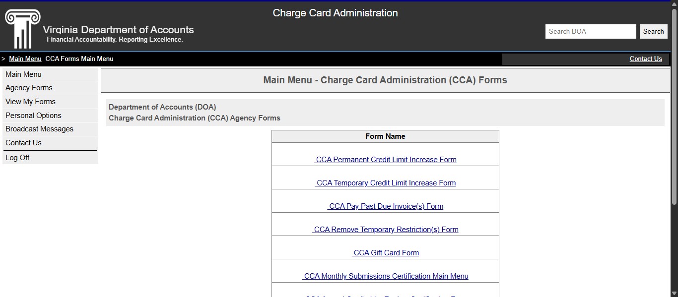 Click on "CCA Pay Past Due Invoice(s) Form"