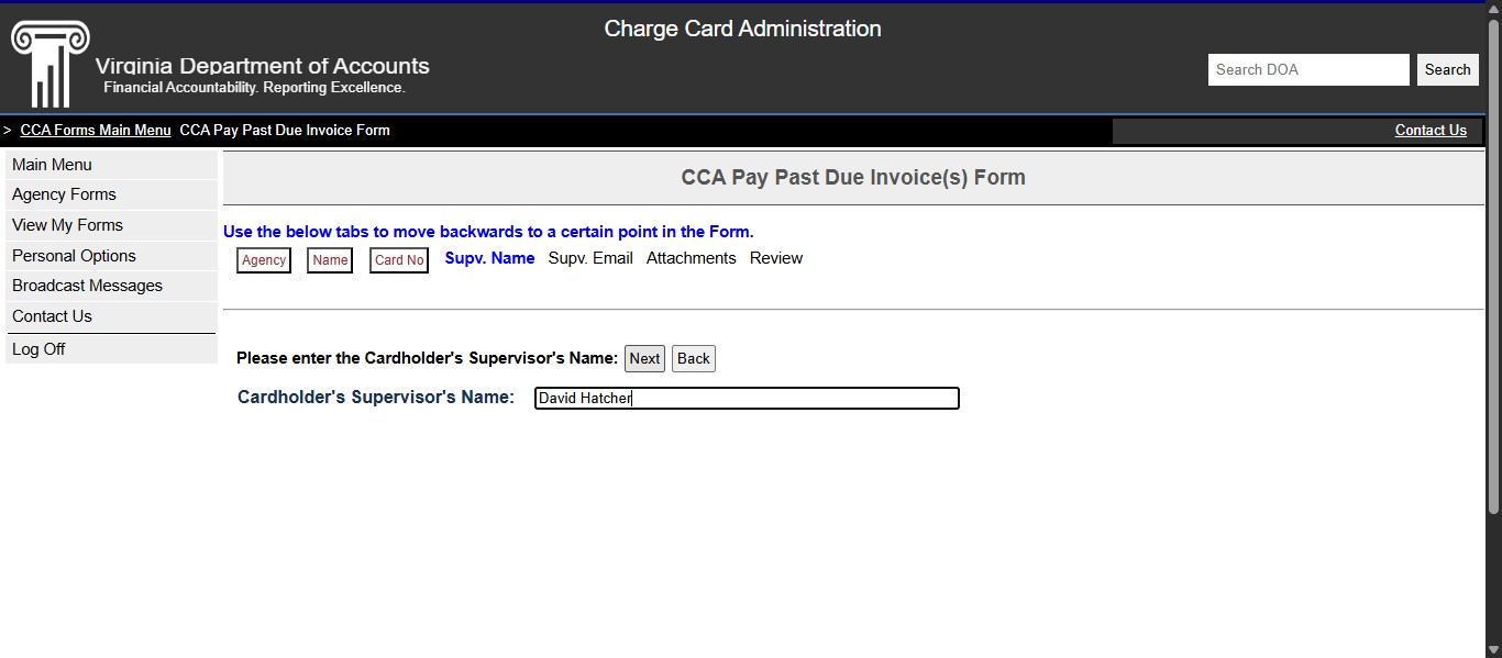 Enter the Cardholder's Approver's name and click Next.