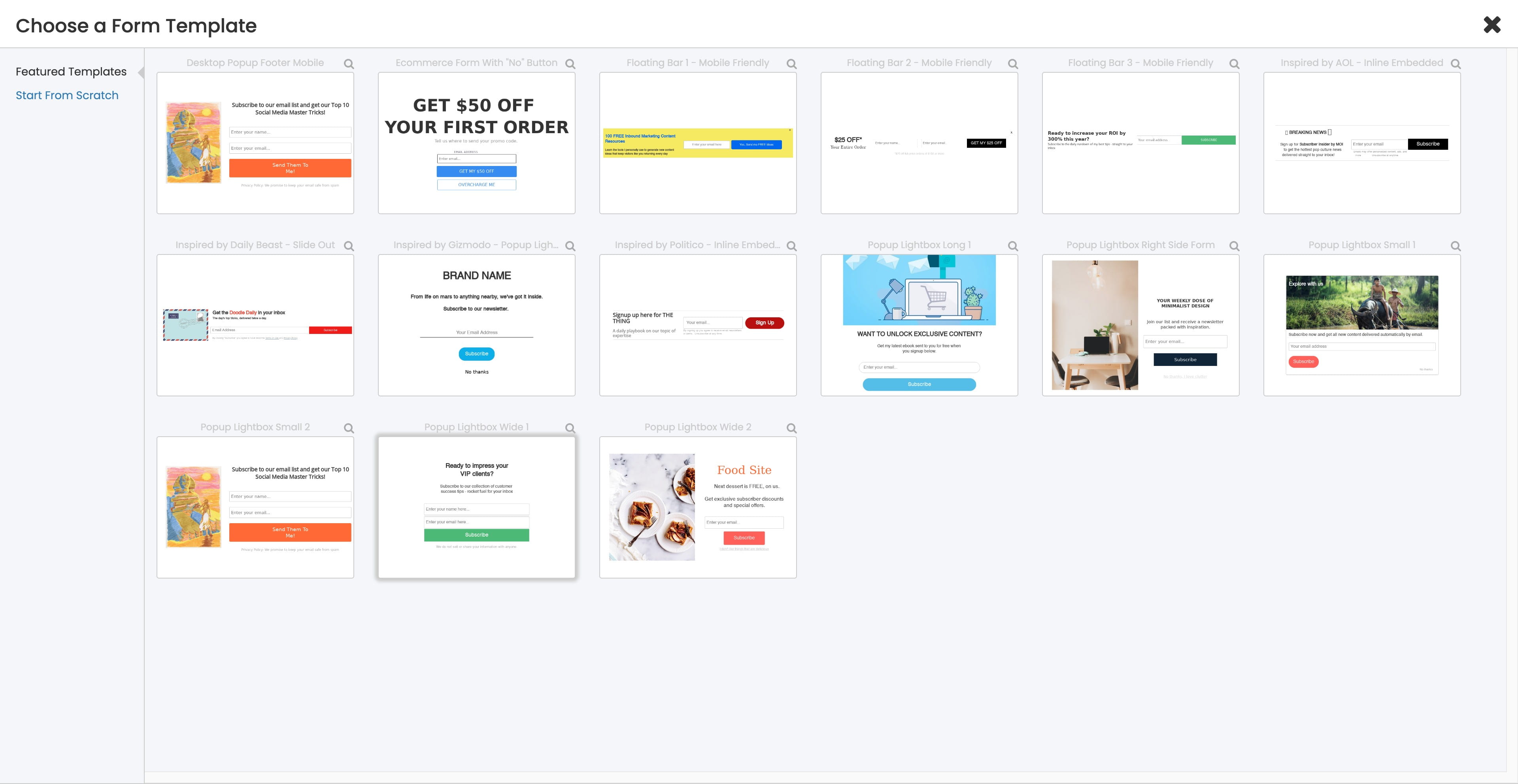 Alternatively, you can choose a template from the Featured Templates