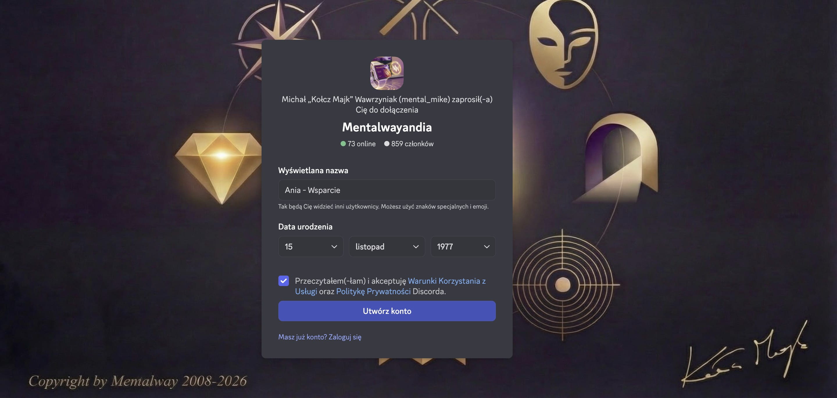 Kliknij przycisk "Utwórz konto"
