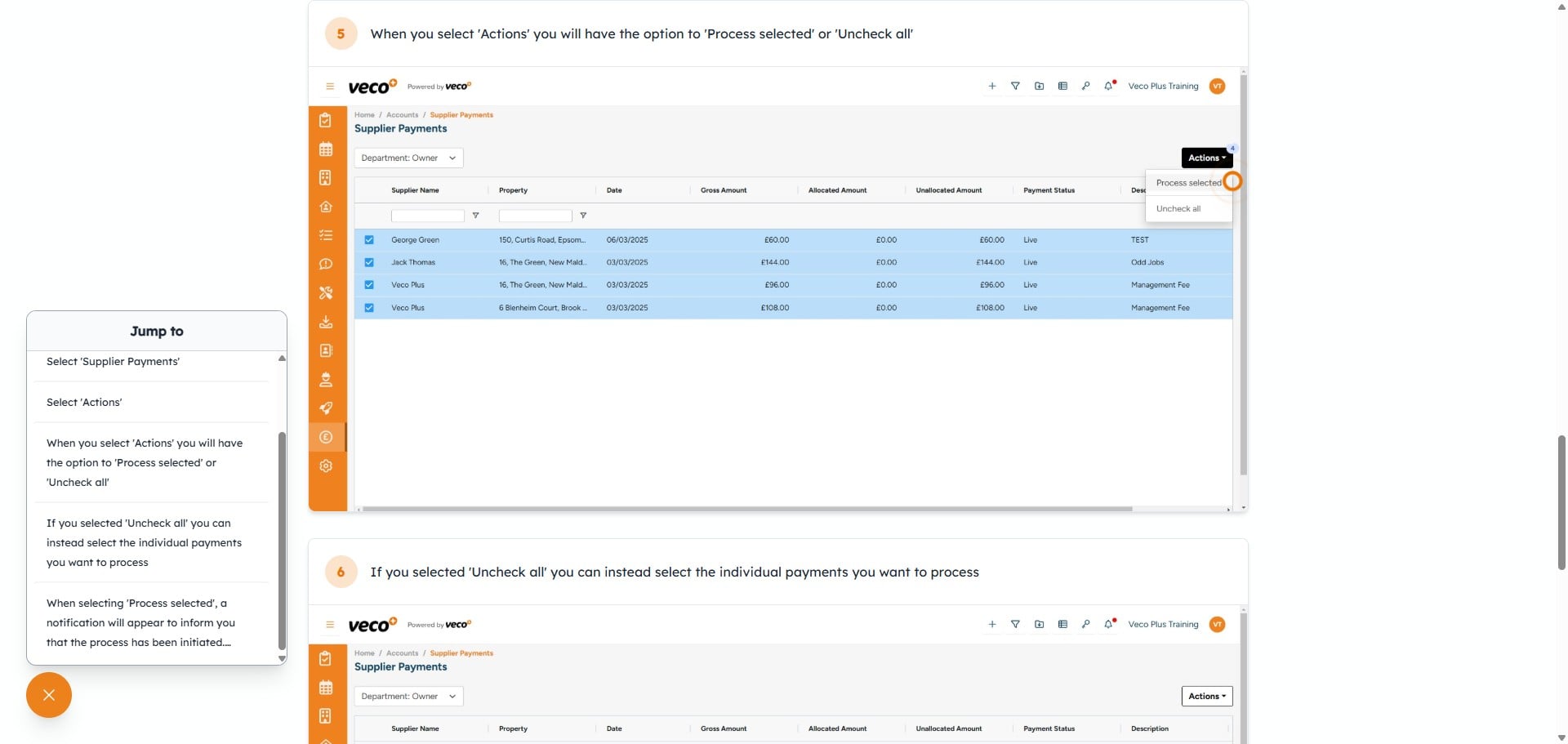 Select the close icon to close the steps menu