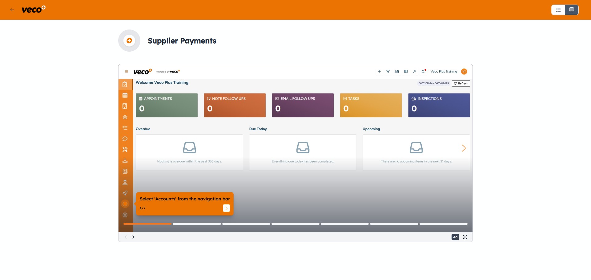 Interactive mode will walk you through each step by selecting the flashing orange cursor marker, as if you were running through the process in Veco Plus