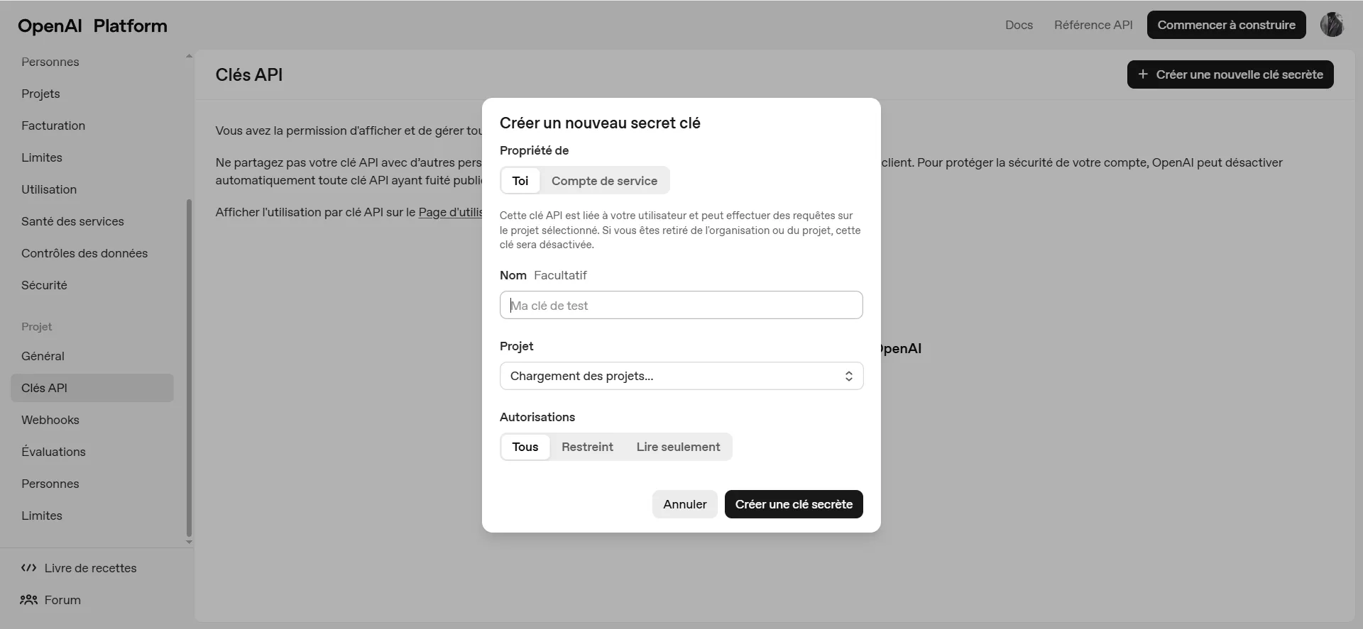 Paramétrez votre clé API.