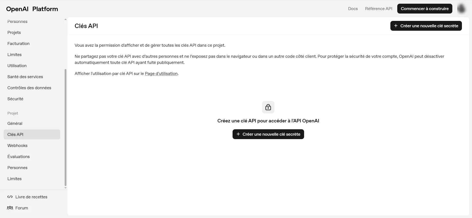 Accédez à la rubrique "Clés API".