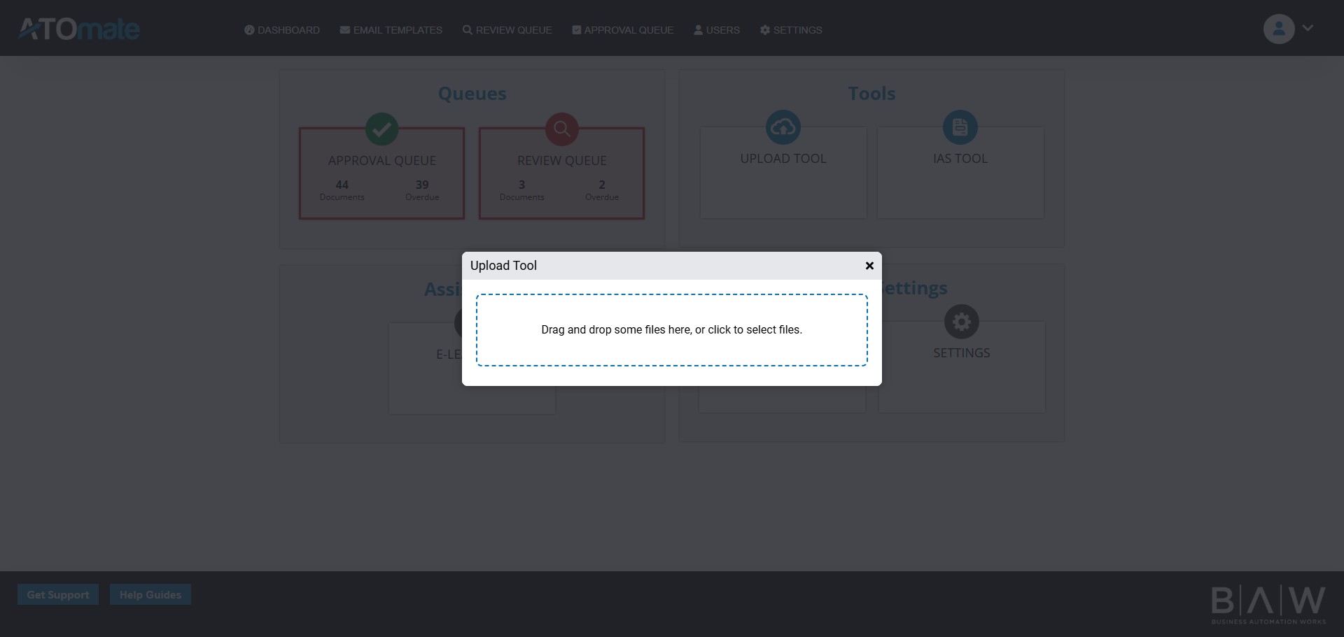 Click on "Drag and drop some files here, or click to select "