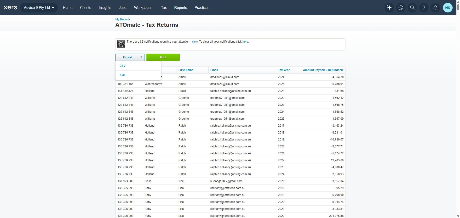 Export in csv and save