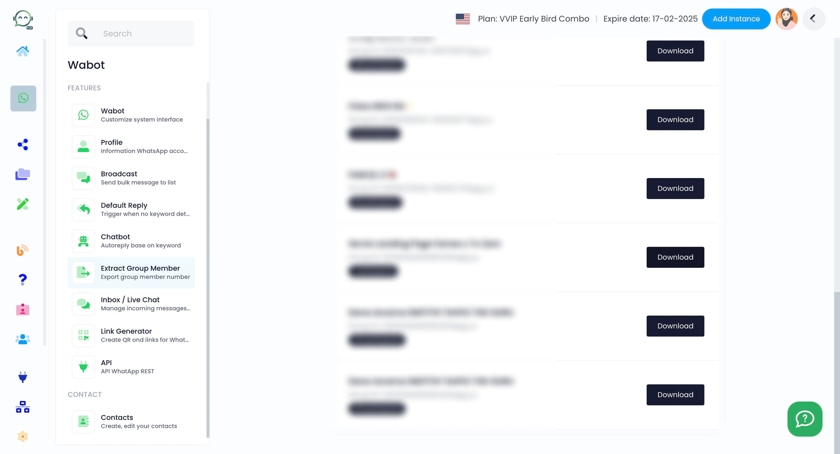 Click on "Download" for the group from which you want to extract