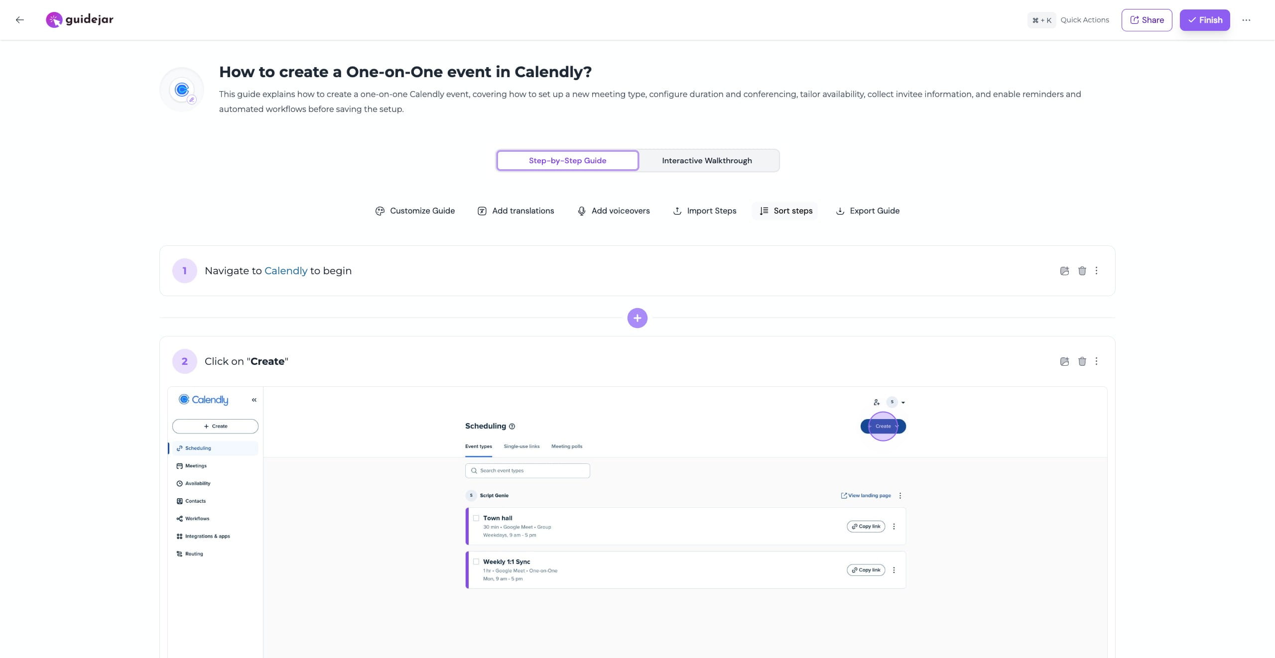 Open the guide editor and click on "**Sort steps**"