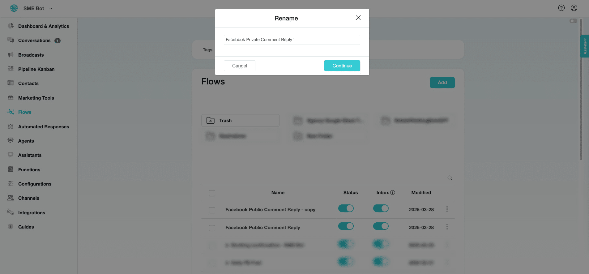 Rename the duplicated flow and click "Continue".
