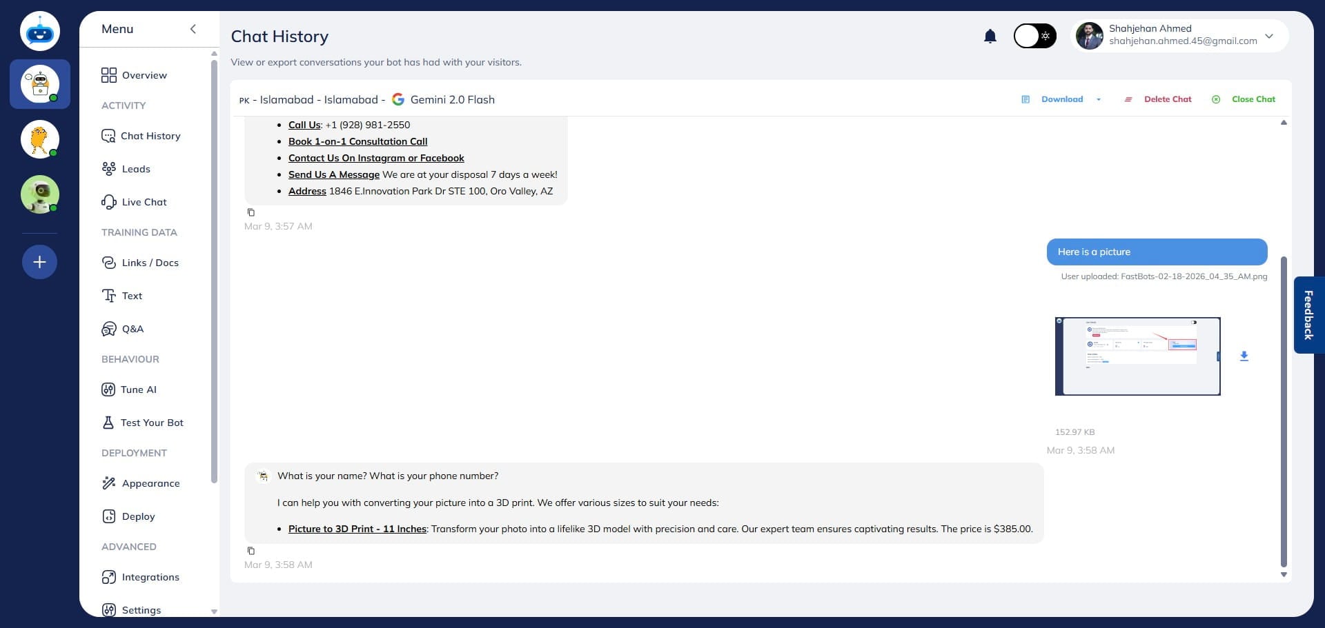 You can view the file in the conversation on the chat history page. You can also click it to open the file or download it to your computer. 