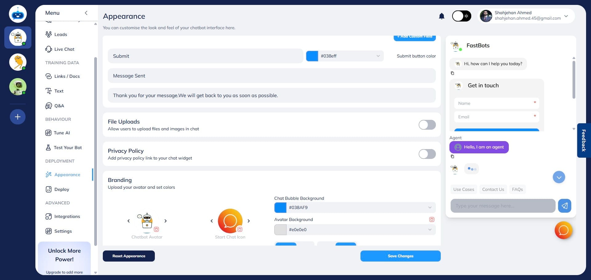 Scroll down on the Appearance page and turn on the "File Uploads" button.