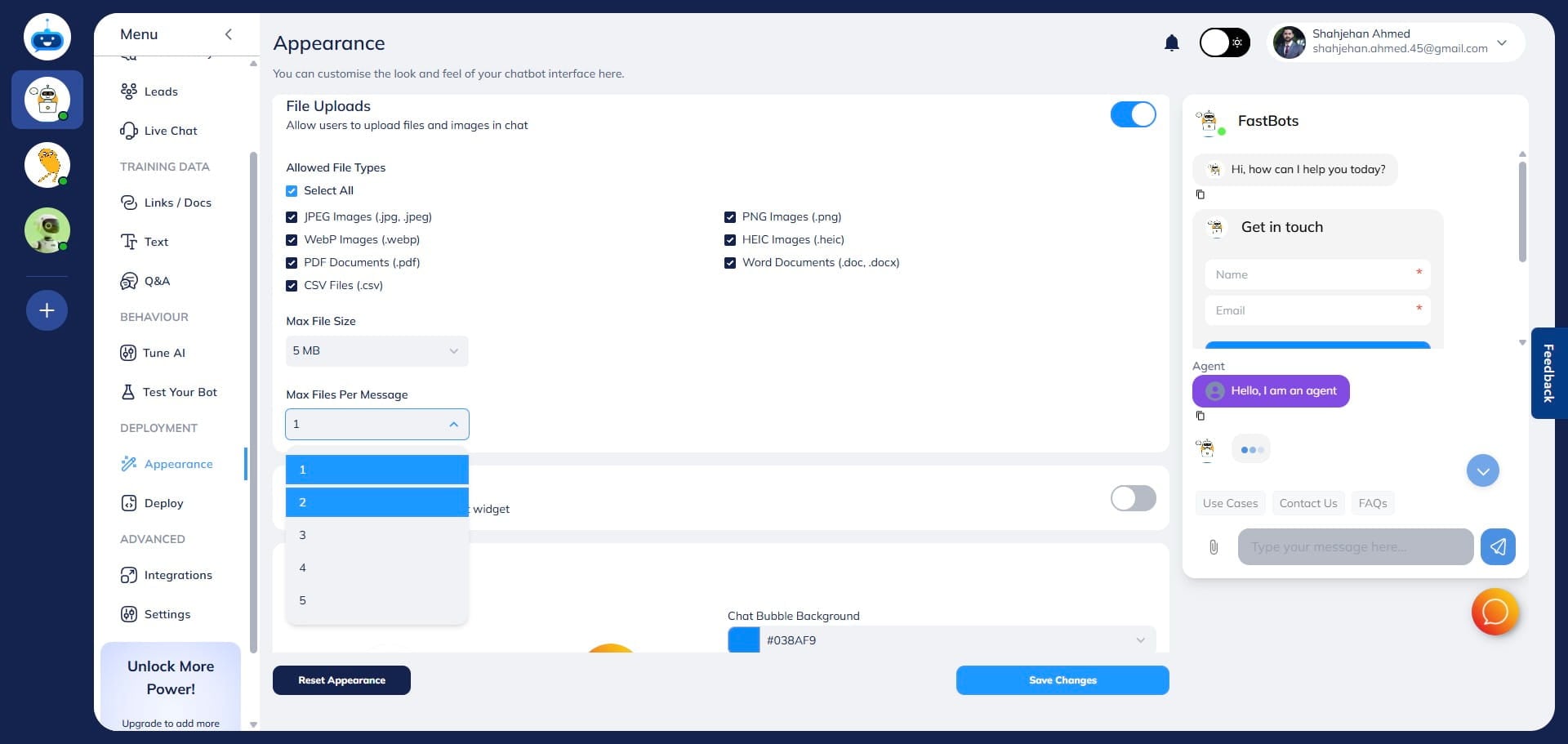 Here, select the maximum number of files a user can upload in one message. The maximum limit is upto 5 files per message.

