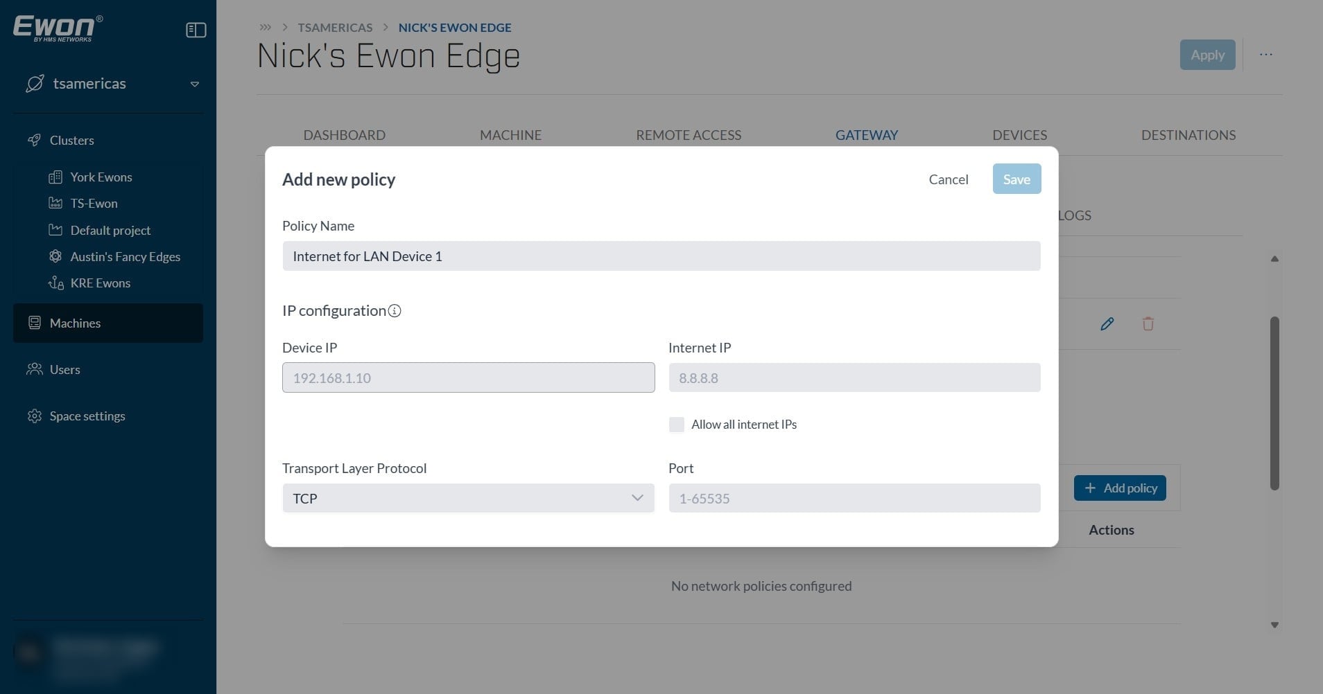 Next, you will set the Device IP address of the LAN device you are granting internet access to.