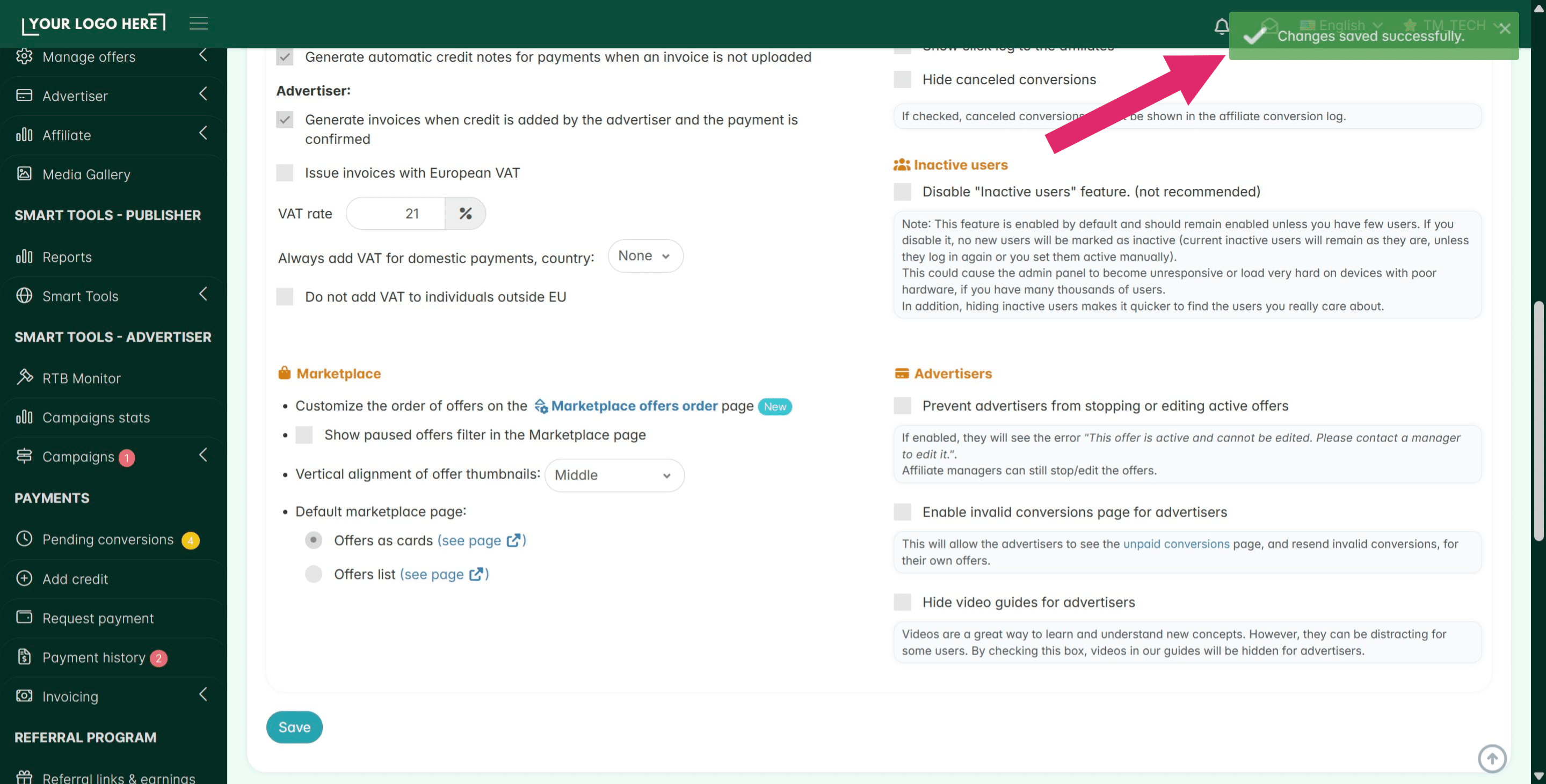 ## Important:
&nbsp;

**Always remember to click the Save button at the bottom of the page to apply your changes!**