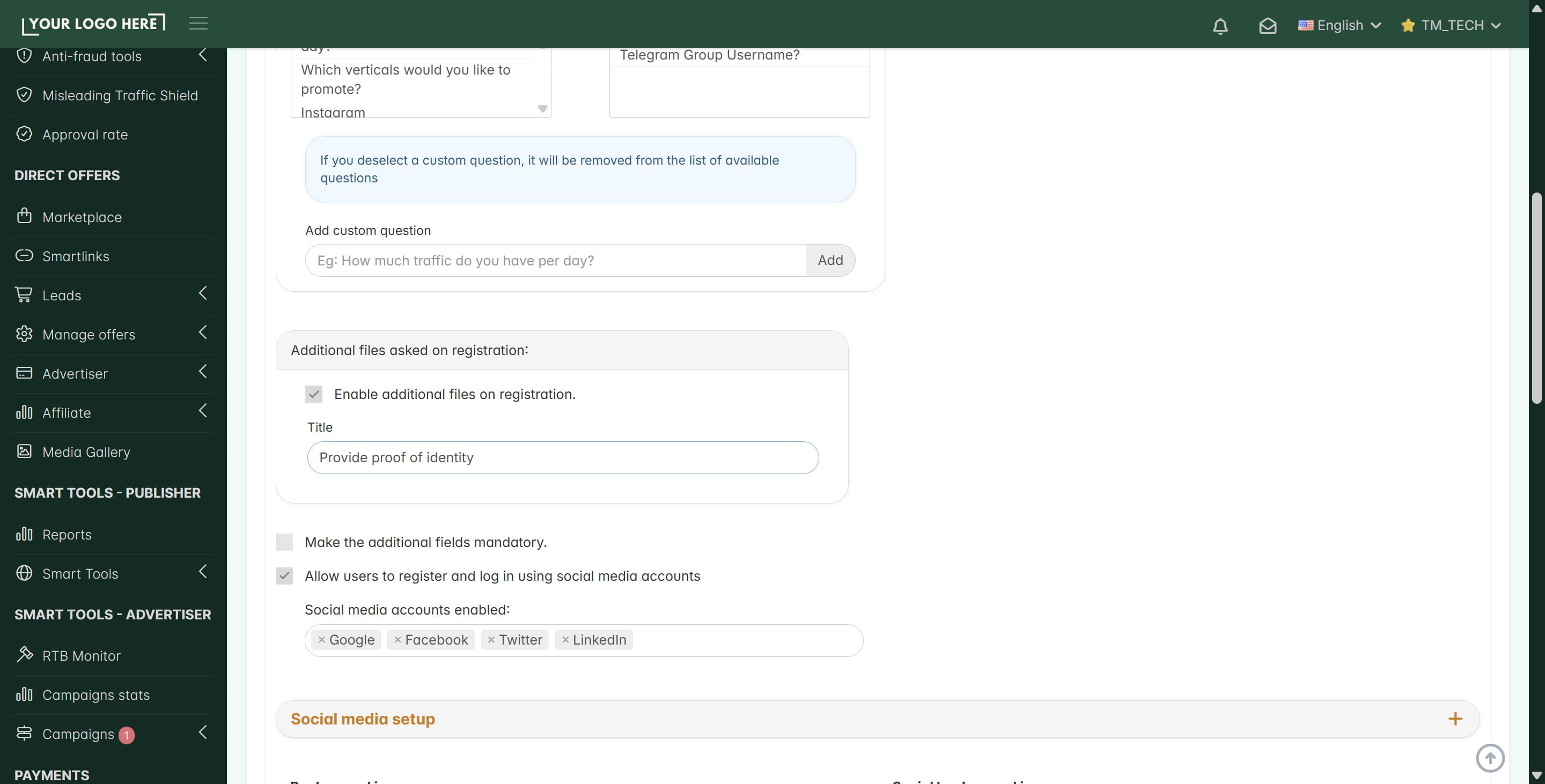 **- enable File Upload fields for better compliance,**
&nbsp;
*This option allows you to require documentation—such as ID cards, tax forms, or company certificates—directly during the registration process.*
