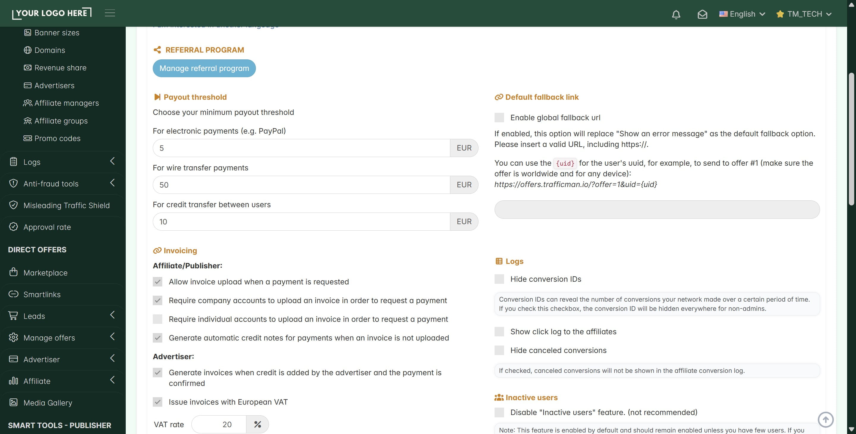 **The Referral Program feature**
*This is a great tool to encourage your current affiliates to bring new partners to your platform.*