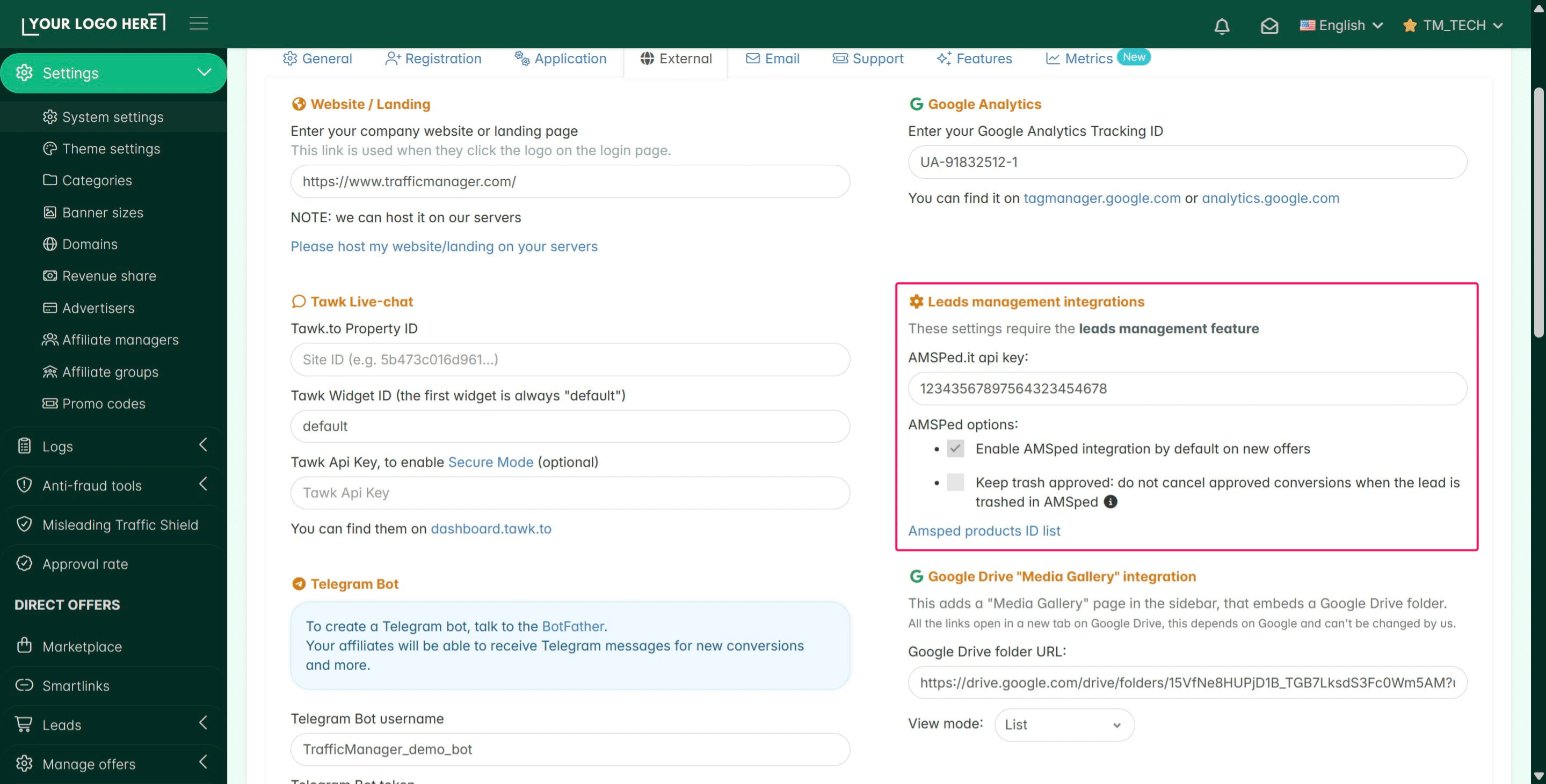 **AMSped:** If you use their lead management platform, you can connect it here to sync your data.