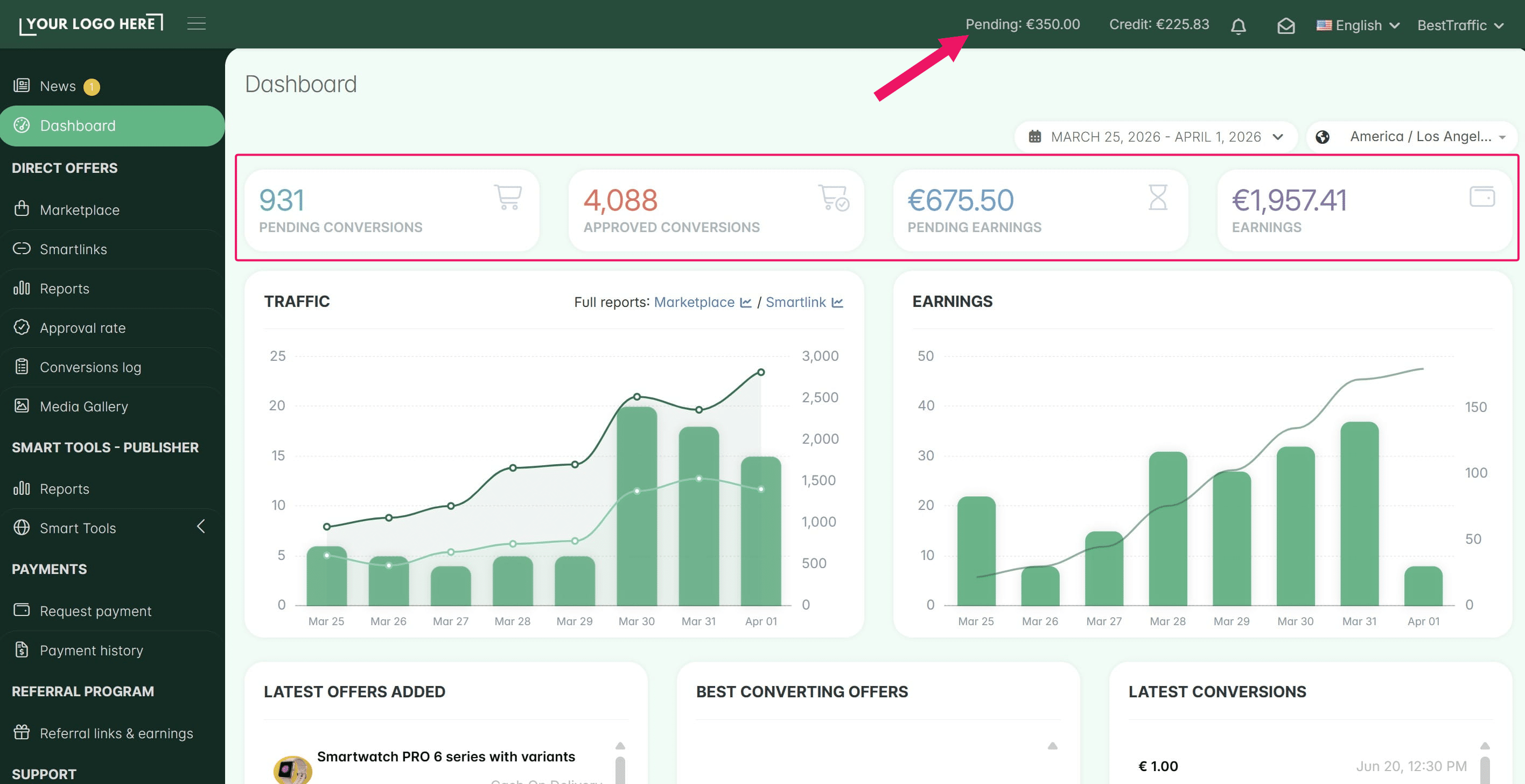 **Info:** If this option is active, affiliates will see two separate balances in their dashboard: a **Pending** balance and an **Approved** balance.