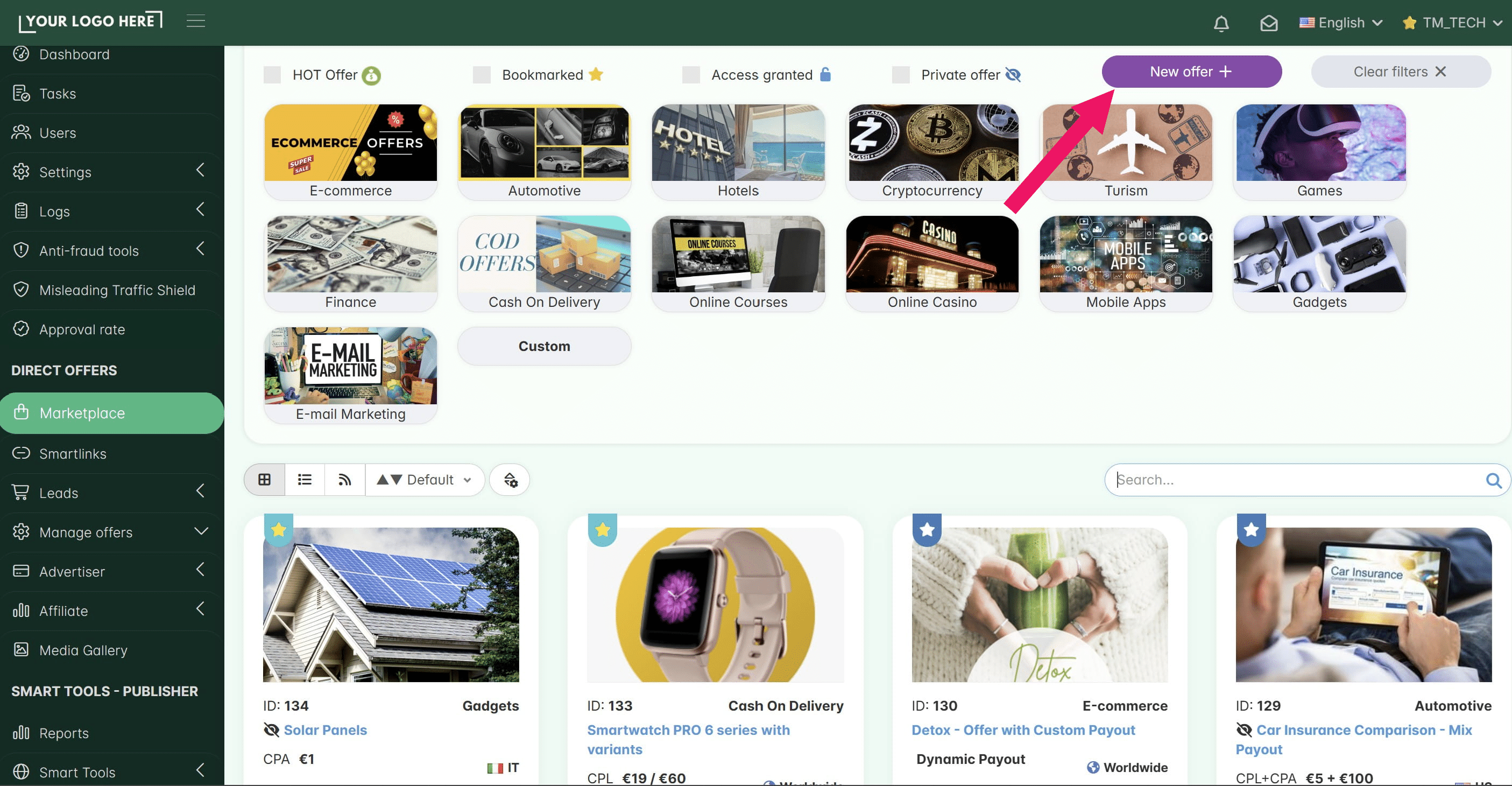 **This is all you need for now to set up your TrafficManager and start onboarding affiliates.**
Your next step is to **create offers** and begin populating your Marketplace with opportunities for your partners. Check our guide for more details.
&nbsp;
*PS: You will come across different features as you grow, so feel free to return to our guides page and check the documentation at any time.*
