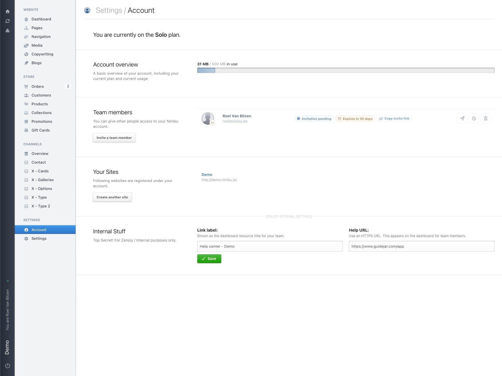 The new team member is visible in the overview.
It shows their status, how much time they have left to accept the invitation, and lets you copy the invitation link, resend the invitation email, revoke access, or delete the account.