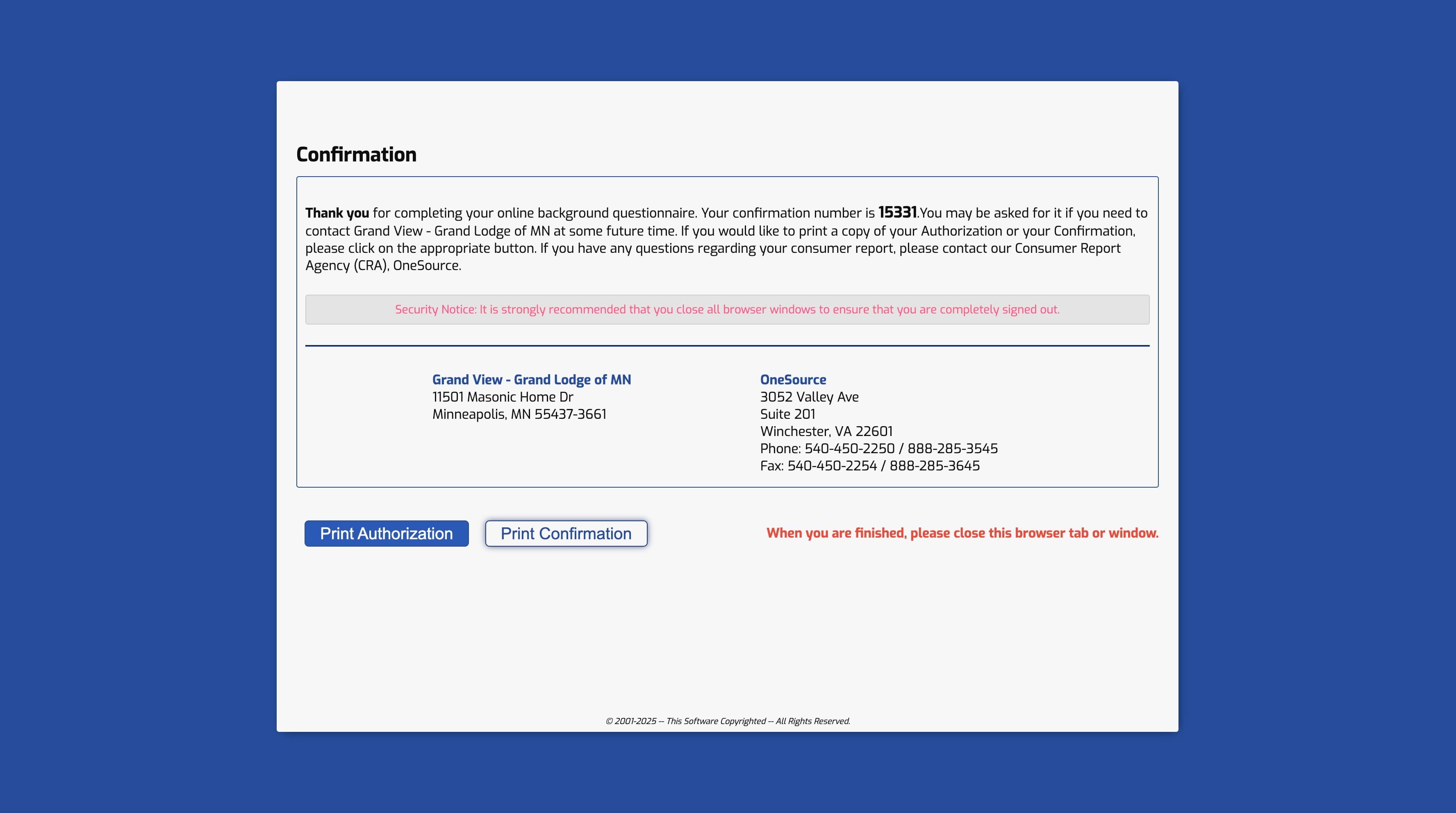 Click on "Print Authorization"