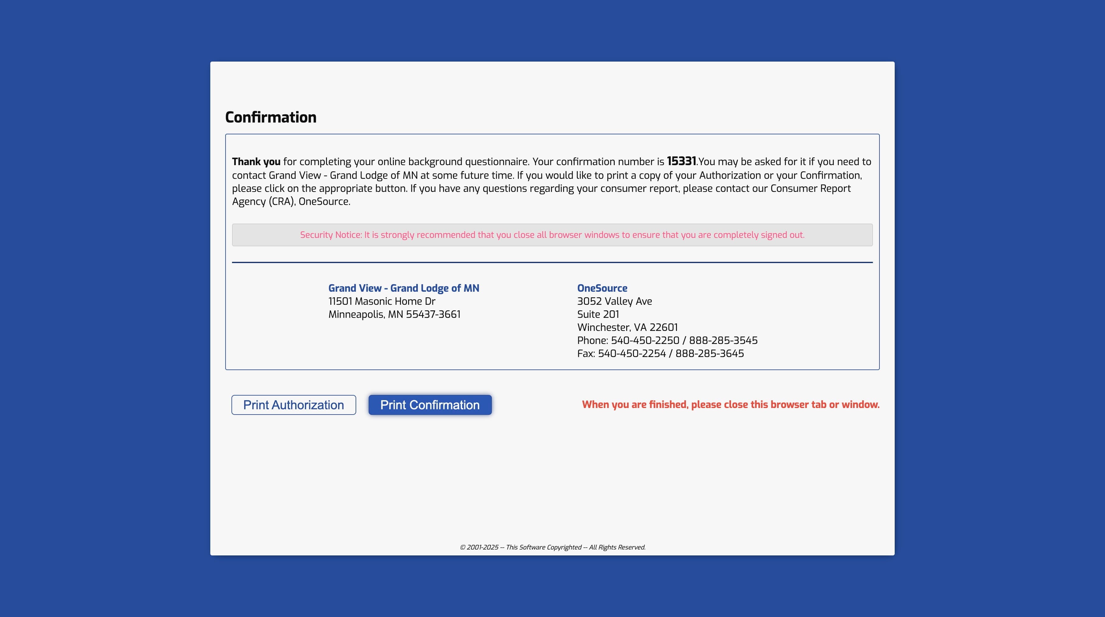 Click on "Print Confirmation"