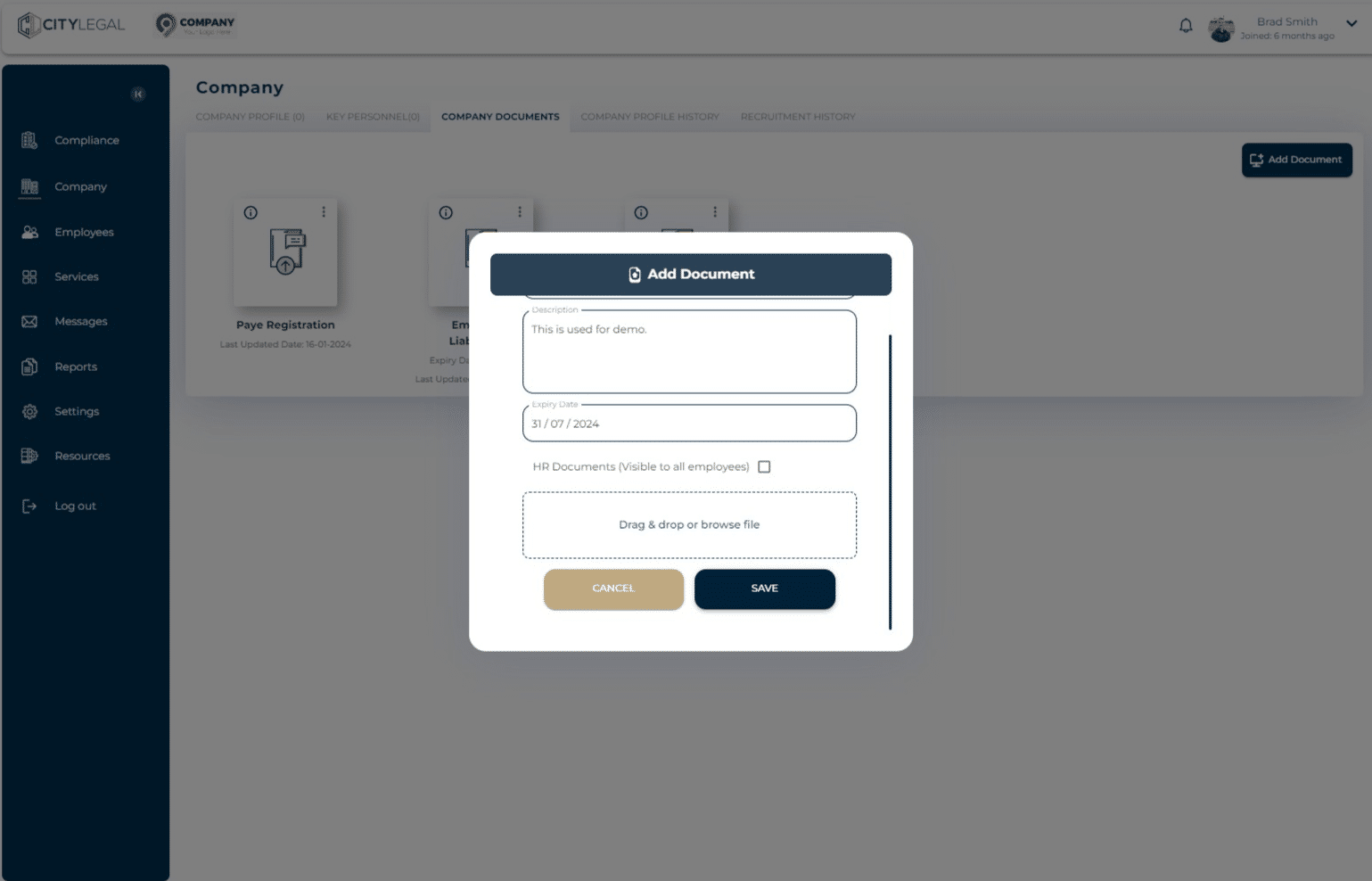 Click on "Save" and its saved in the Coompany Documents section!