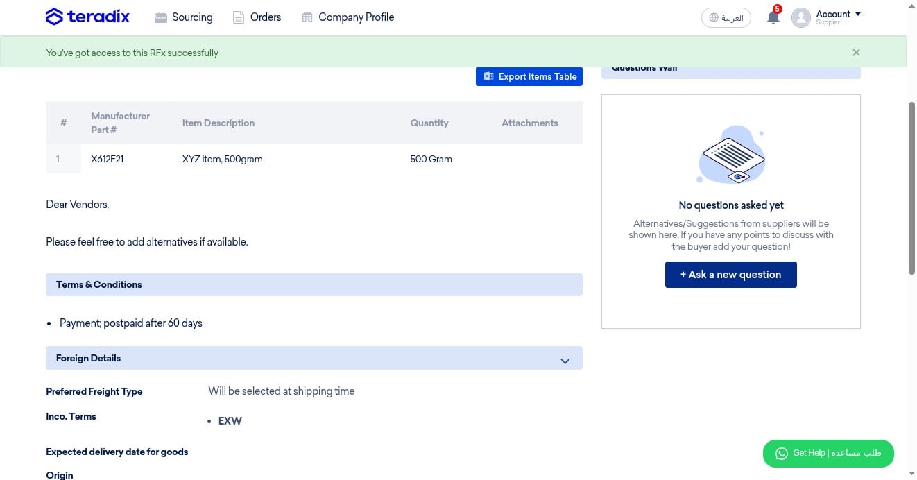 NOTE; Only after accepting, you can now ask your client a question