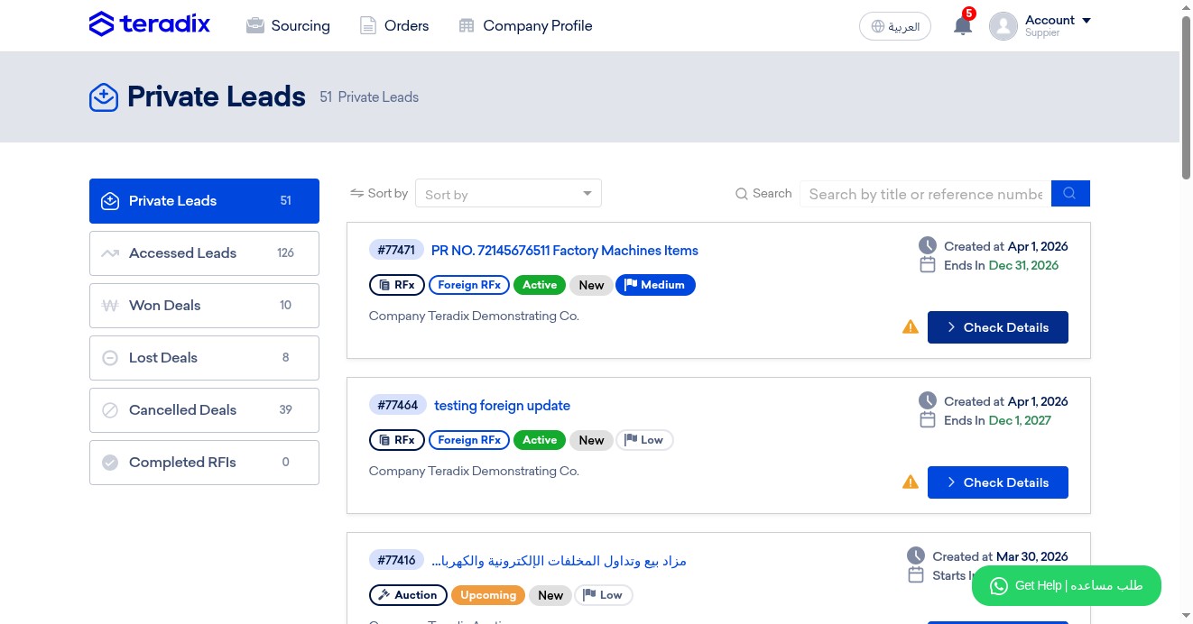 Click on "Check Details" to open the RFQ