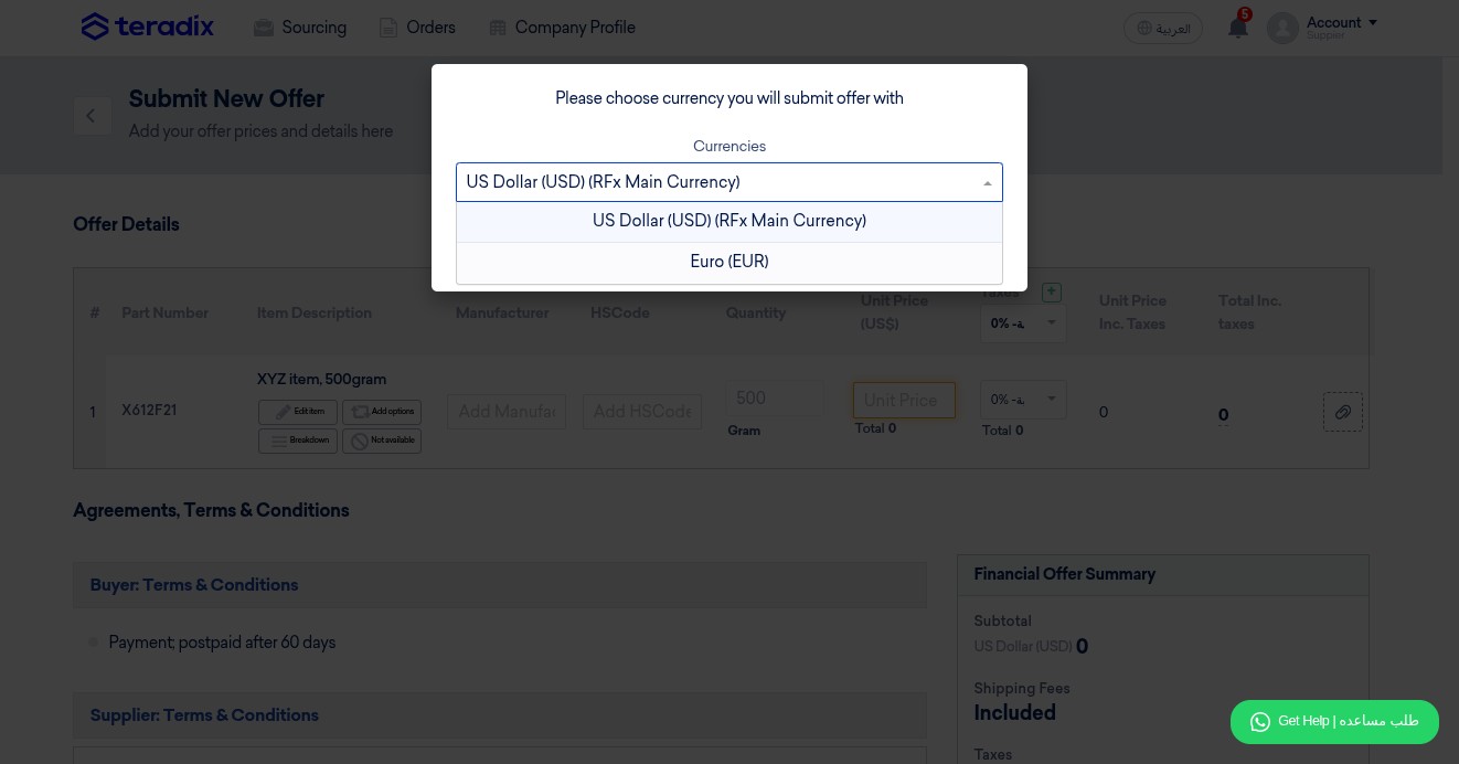 Select your currency (in case client permitted multiple currencies)