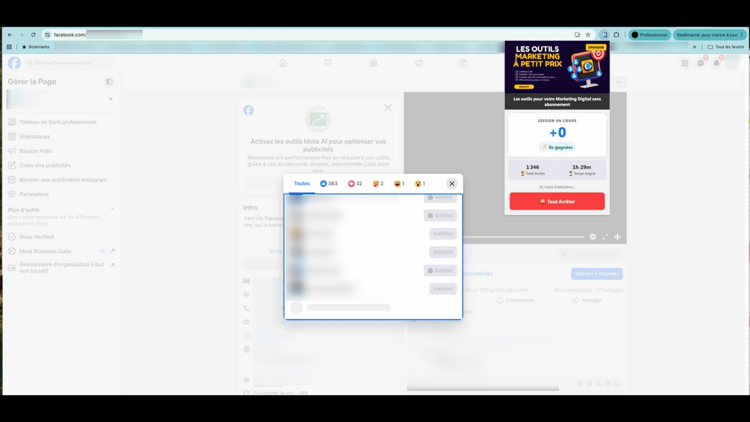 Lancez les invitations en cliquant sur le bouton. Puis observez votre robot inviter les internautes pour vous.
