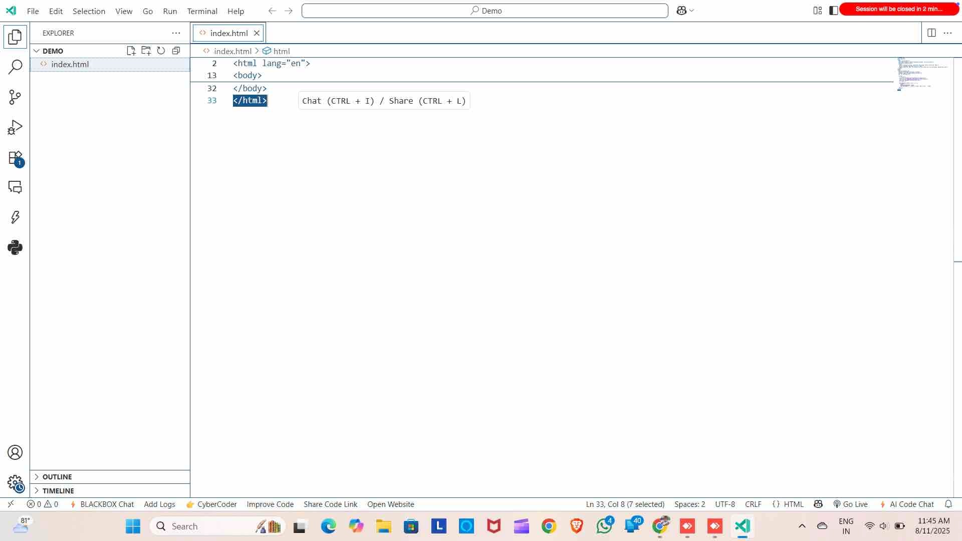 Create a new folder and
create index.html