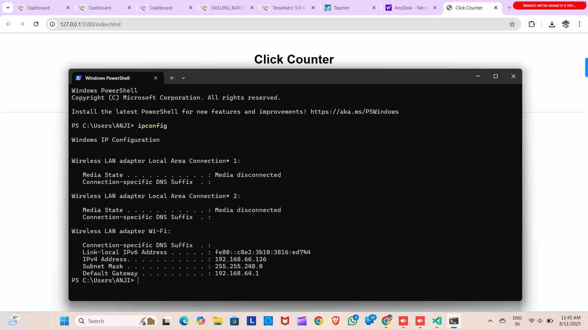 To submis the solution to toofaan
Open Terminal and type "ipconfig"
Copy the IPv4 Address
