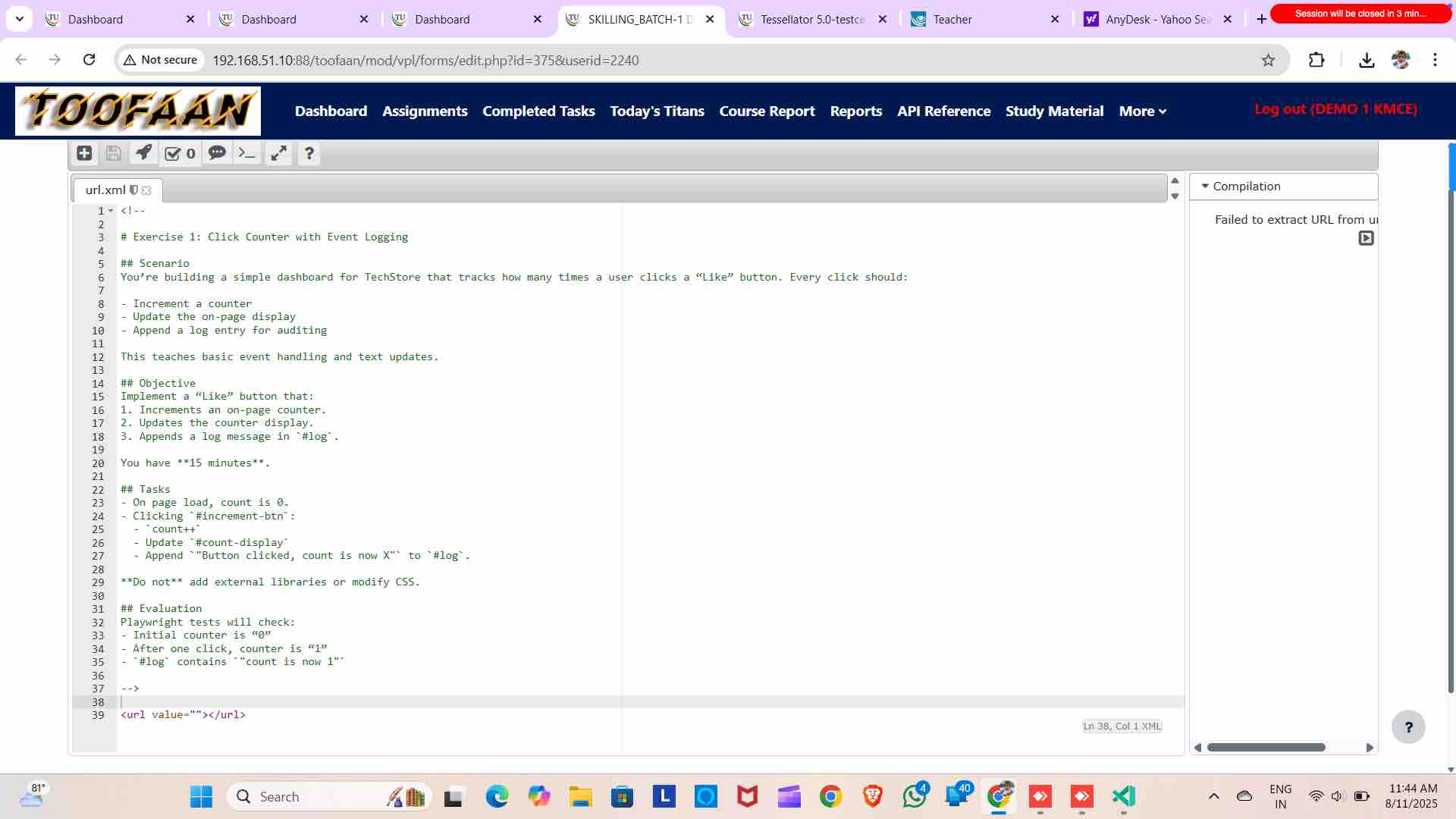 Read the question 
You will also have a PDF of the exercise