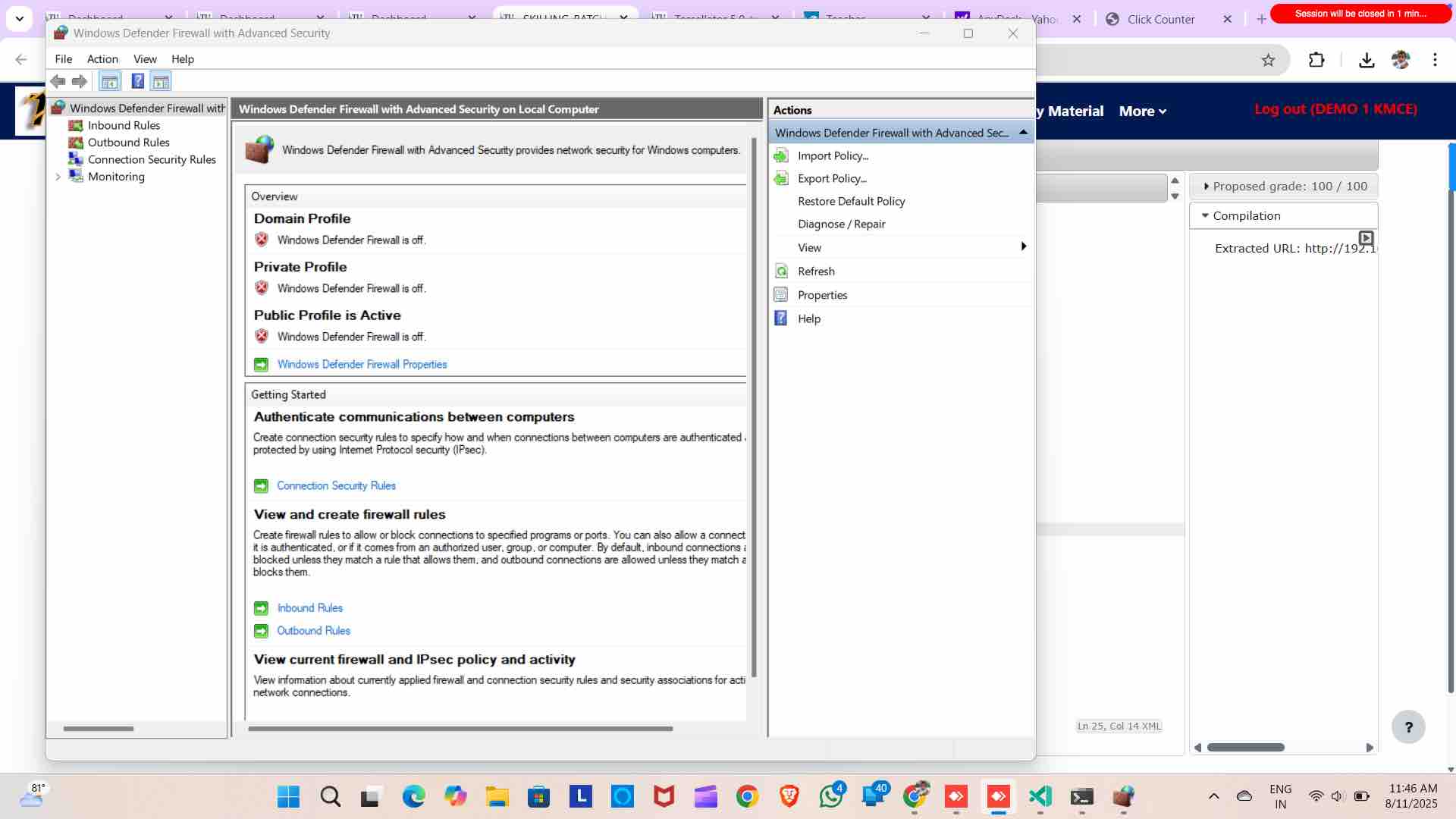 Disable all 3 firewall