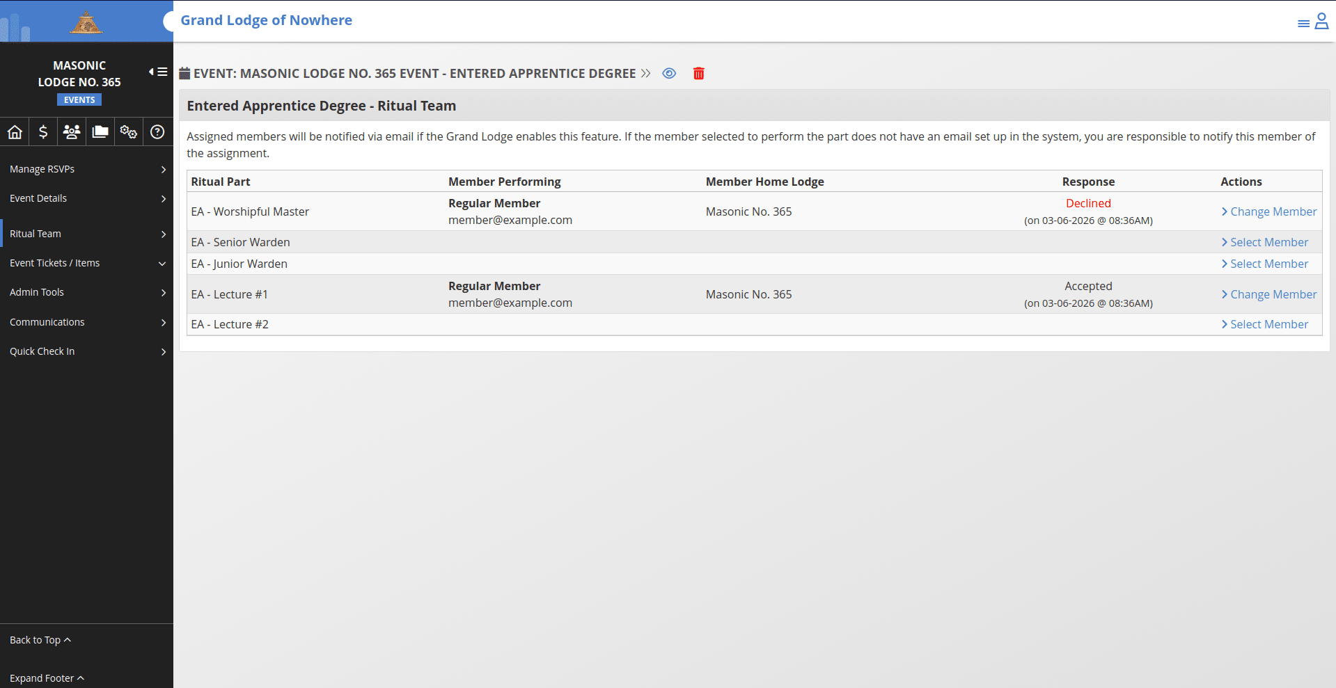 You can invite the same member to perform multiple parts and their response will be recorded separately.