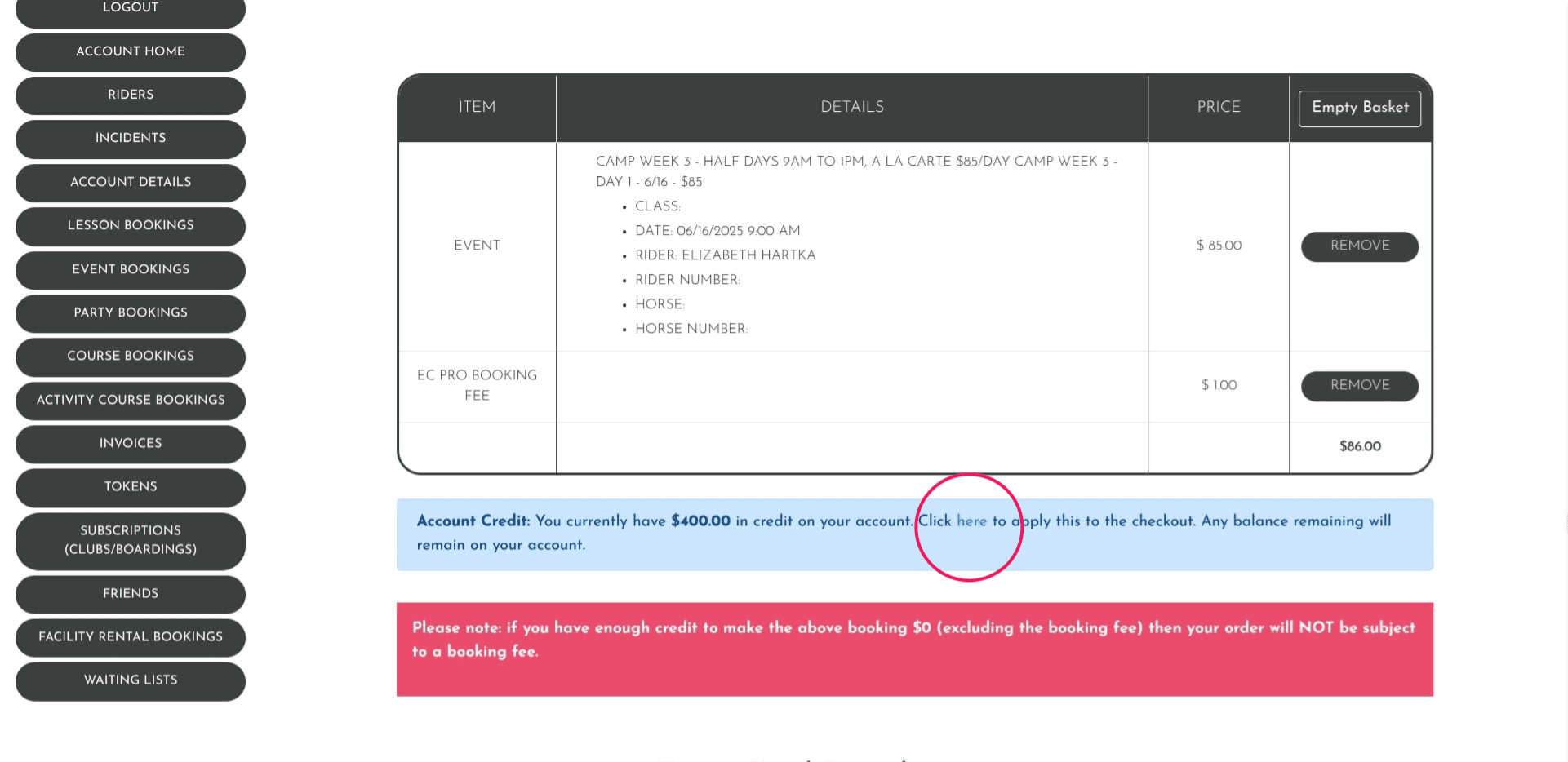If you have credits in your account, click on account credits where indicated, if you are not paying with credits continue to the next step