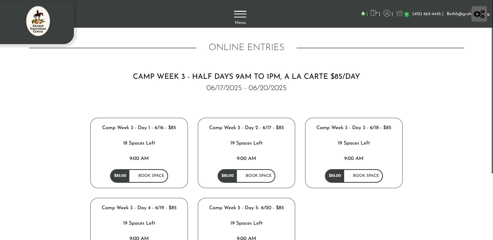 When you are finished selecting days, click on the basket icon in the upper right corner