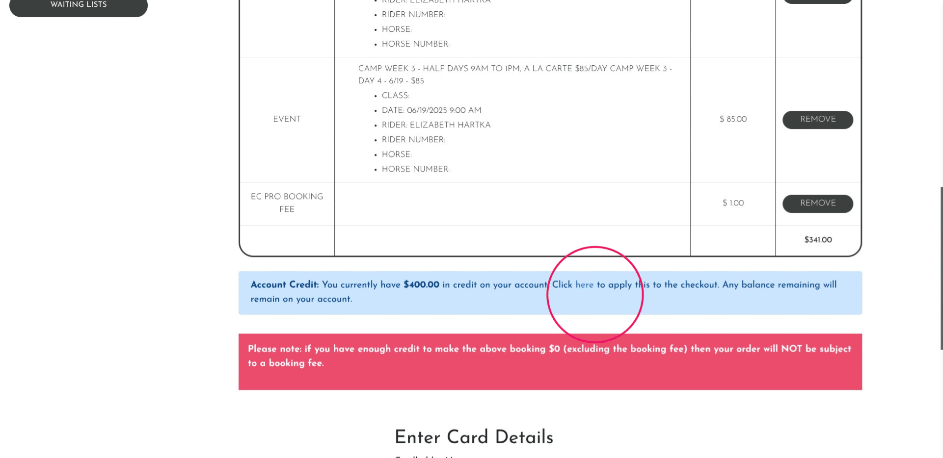 If you want to pay with credits, click where indicated